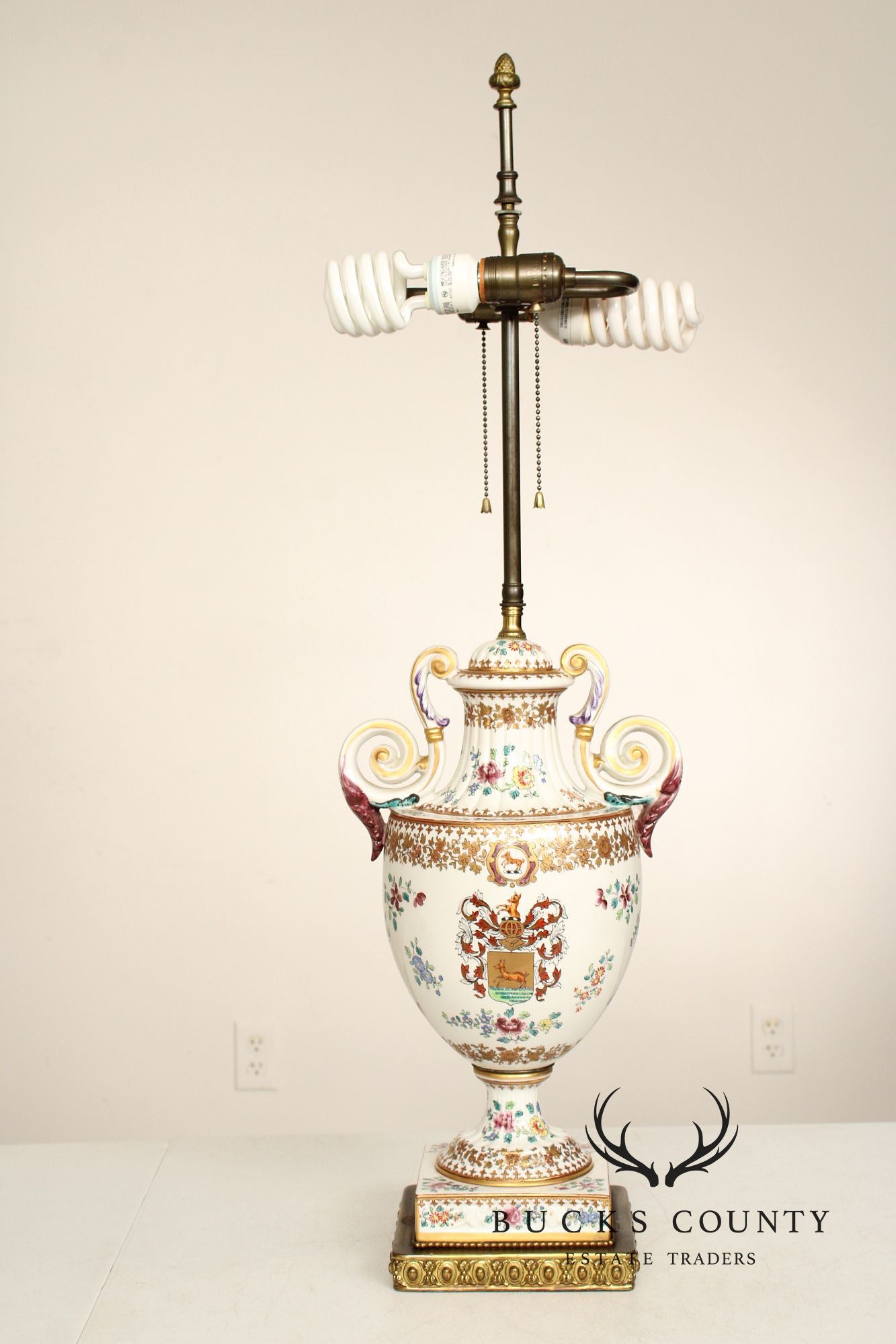 Vintage Pair of Painted Porcelain Table Lamps