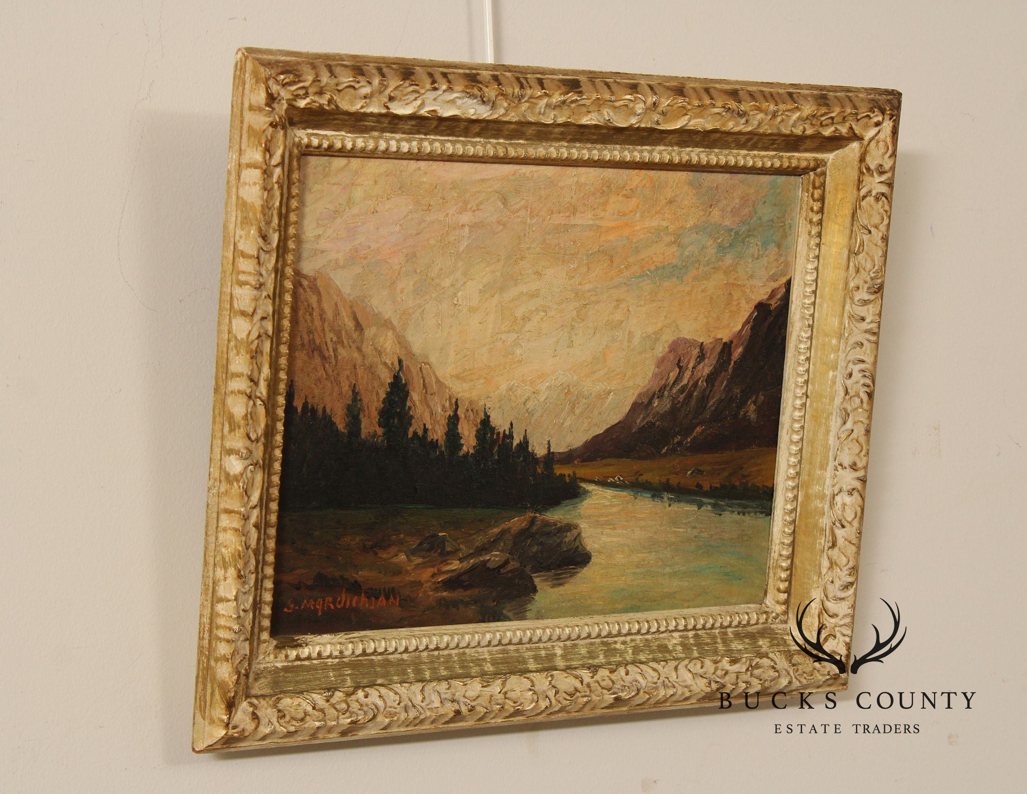 Continental School Mountain Landscape Oil Painting, Signed