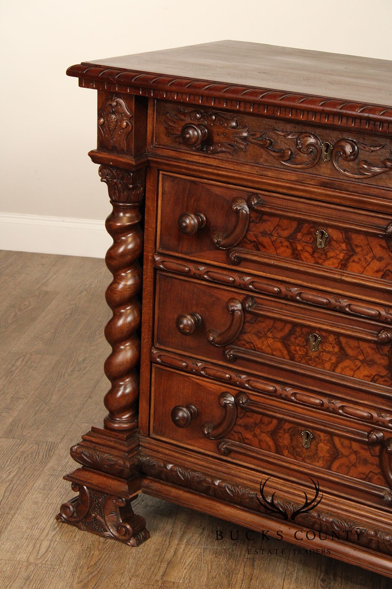 Italian Renaissance Style Carved Walnut Long Chest