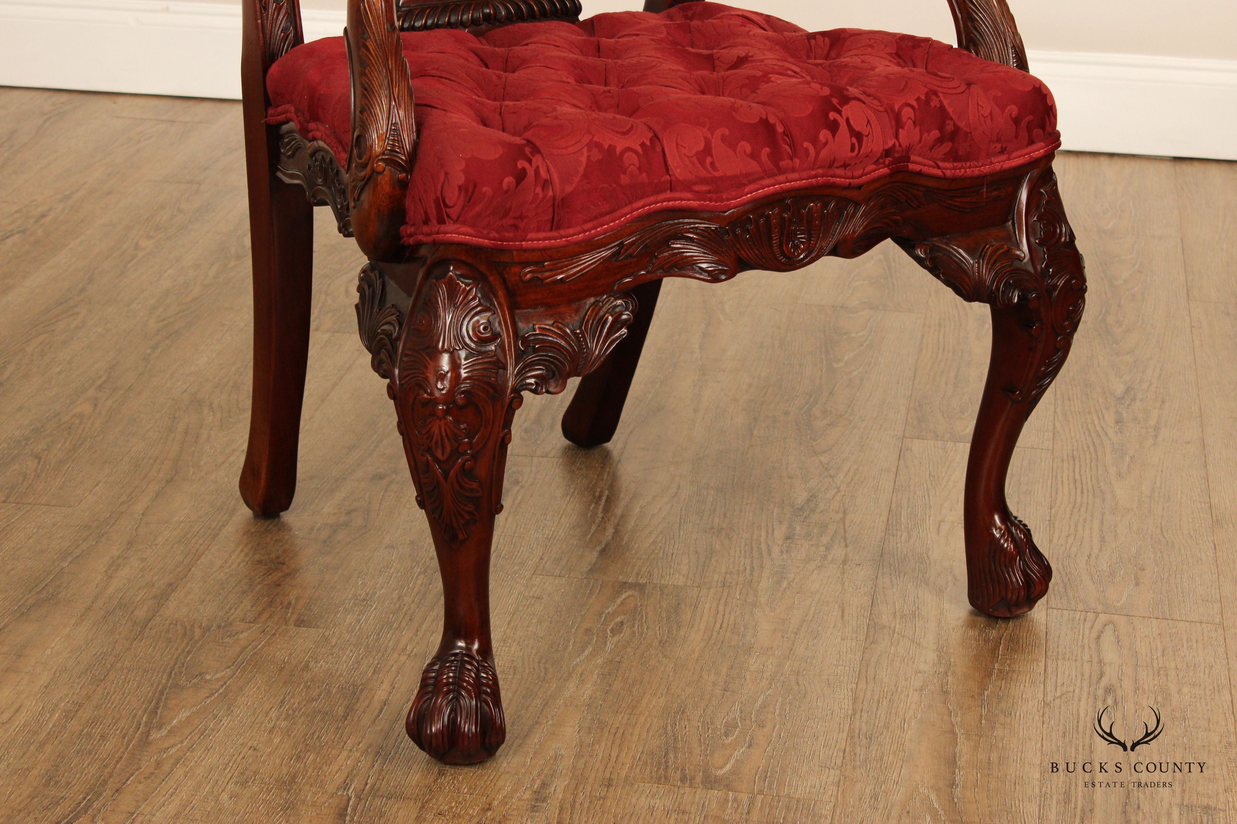 Maitland Smith Georgian Style Carved Mahogany Armchair