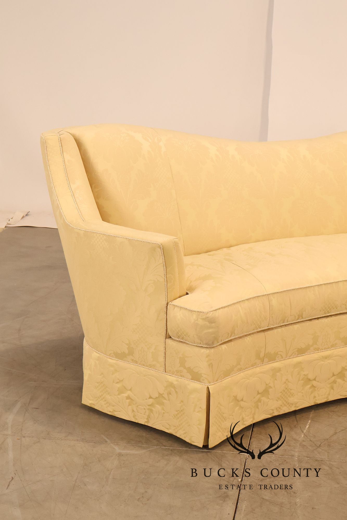 Councill Custom Damask Upholstered Curved Back Sofa