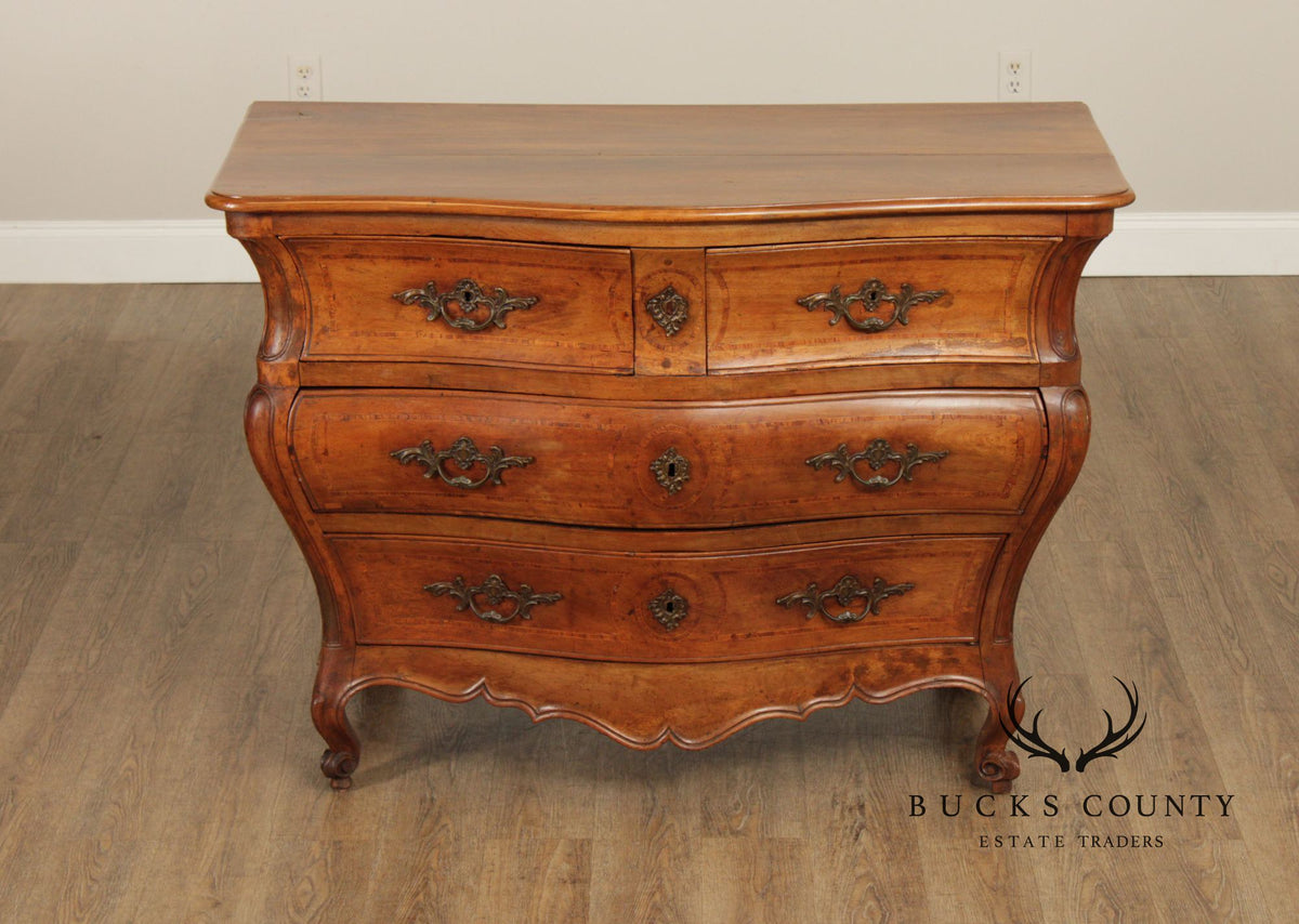 Antique French Louis XV Style Inlaid Bombe Commode Chest