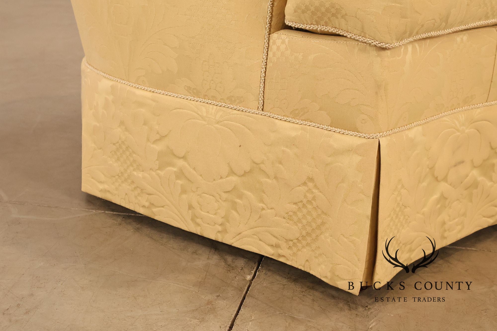Councill Custom Damask Upholstered Curved Back Sofa