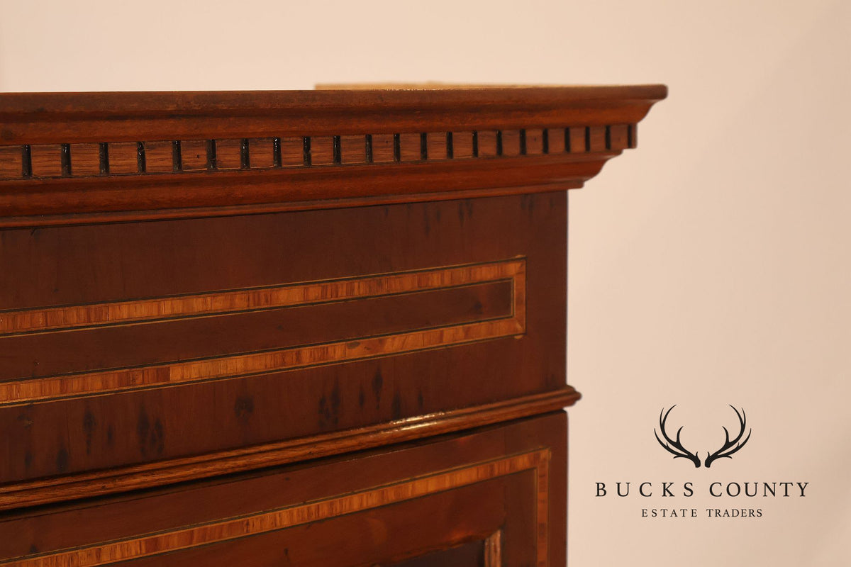 Georgian Style Inlaid Yew Wood Bow Front Bookcase Bureau China Cabinet