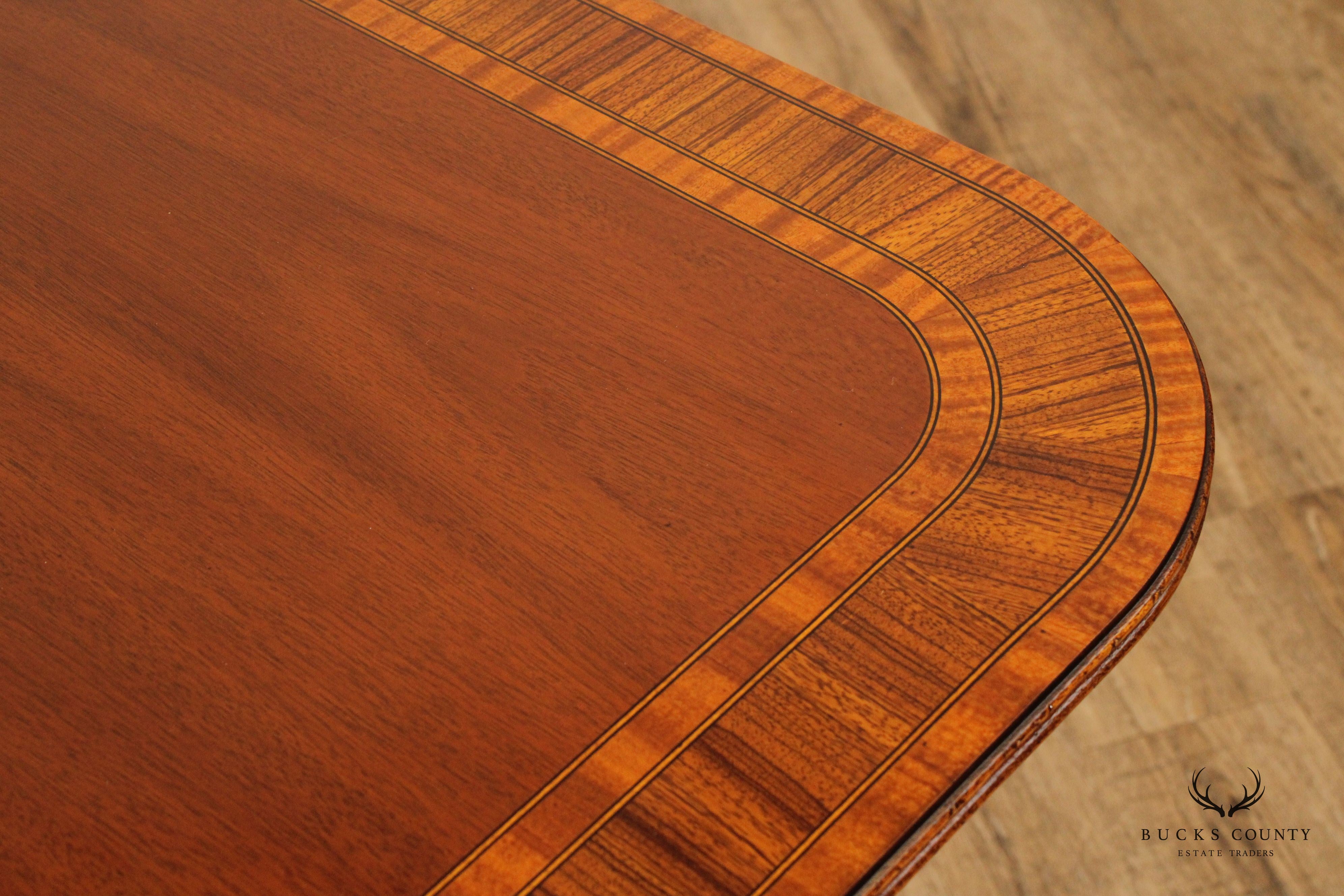 Georgian Style Banded Inlaid Mahogany Double Pedestal Dining Table