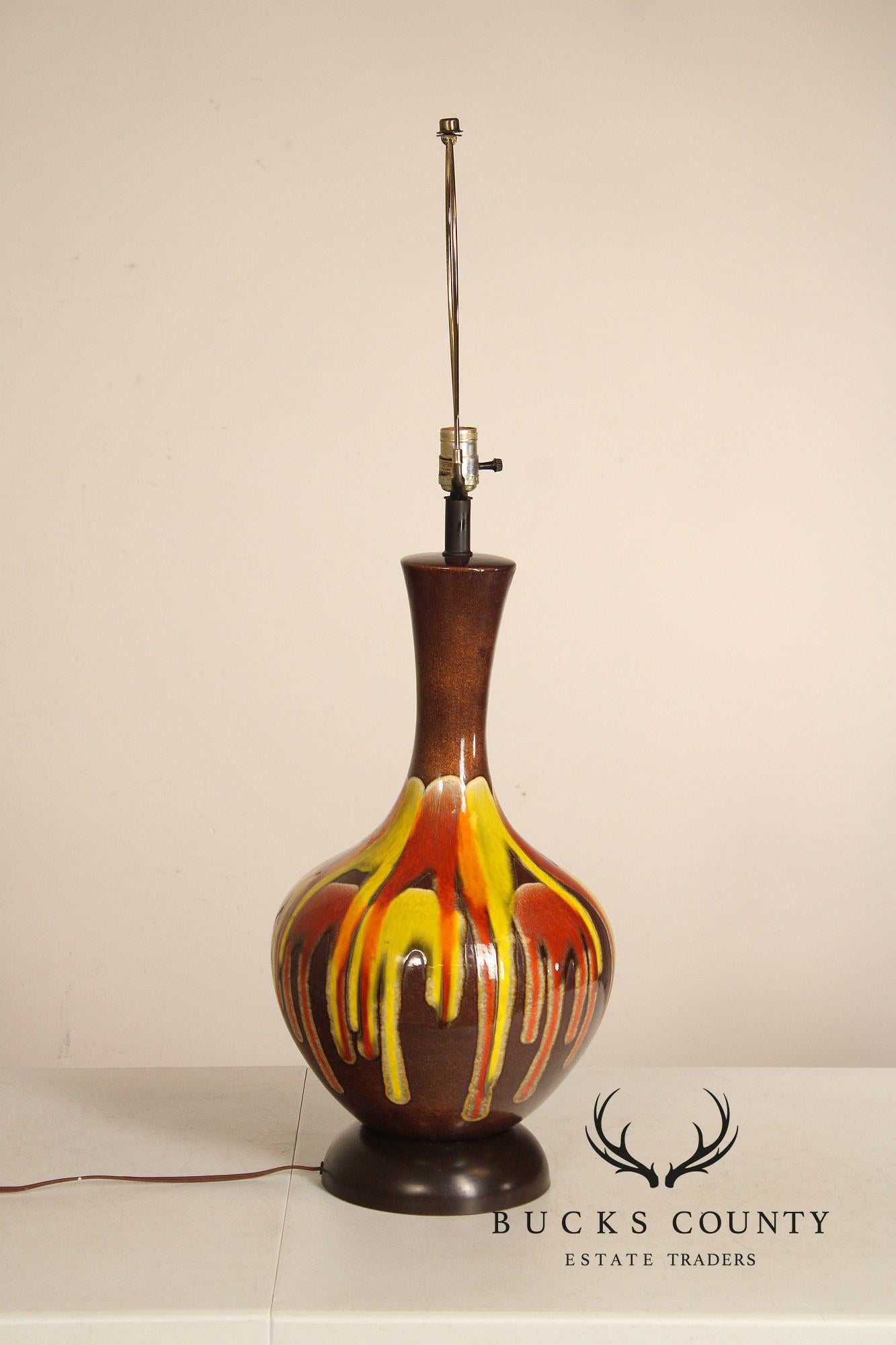 Mid Century Modern Pair of Drip Glazed Porcelain Table Lamps
