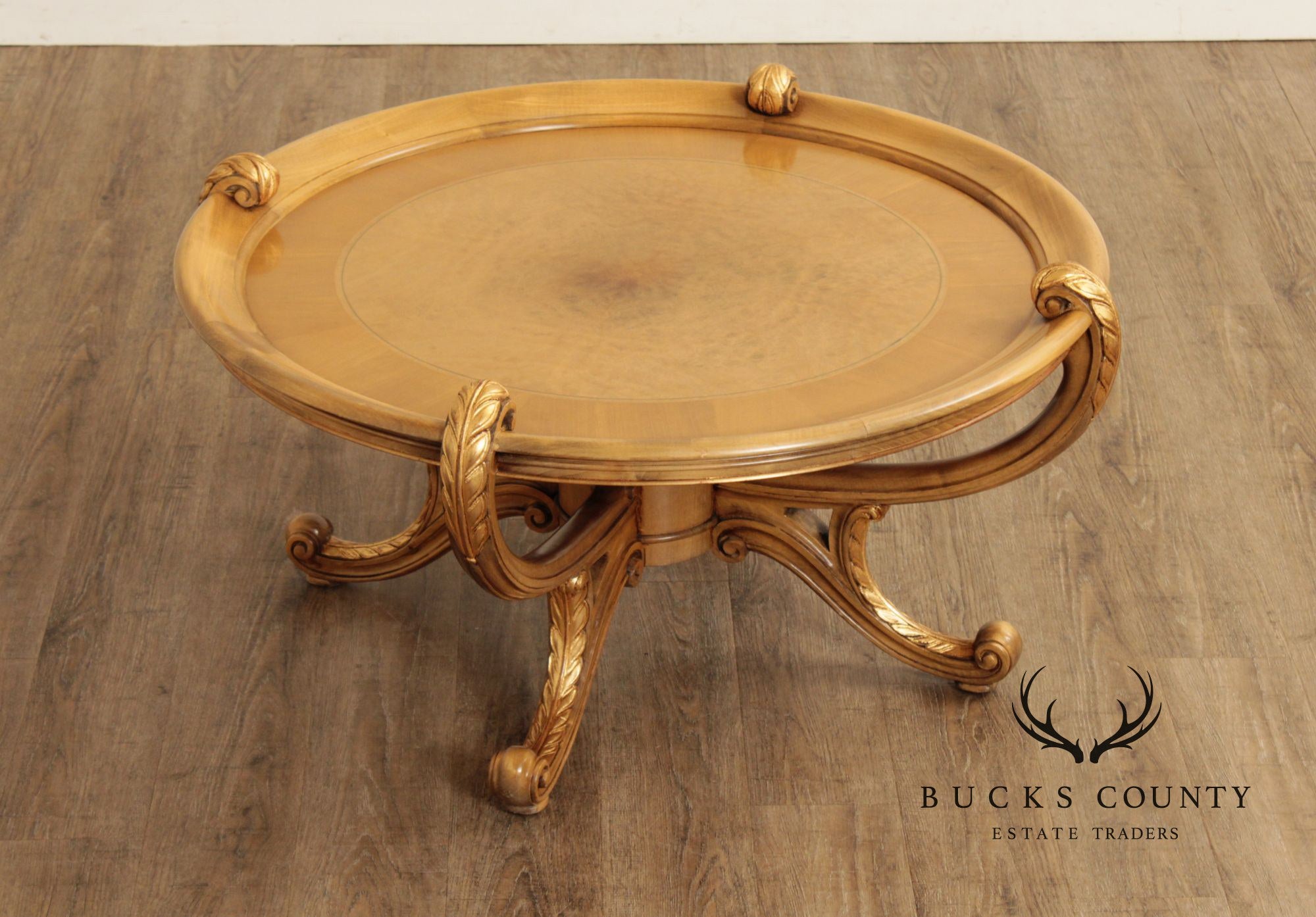 Colombo Mobili Round Italian Carved Partial Gilt Coffee Table