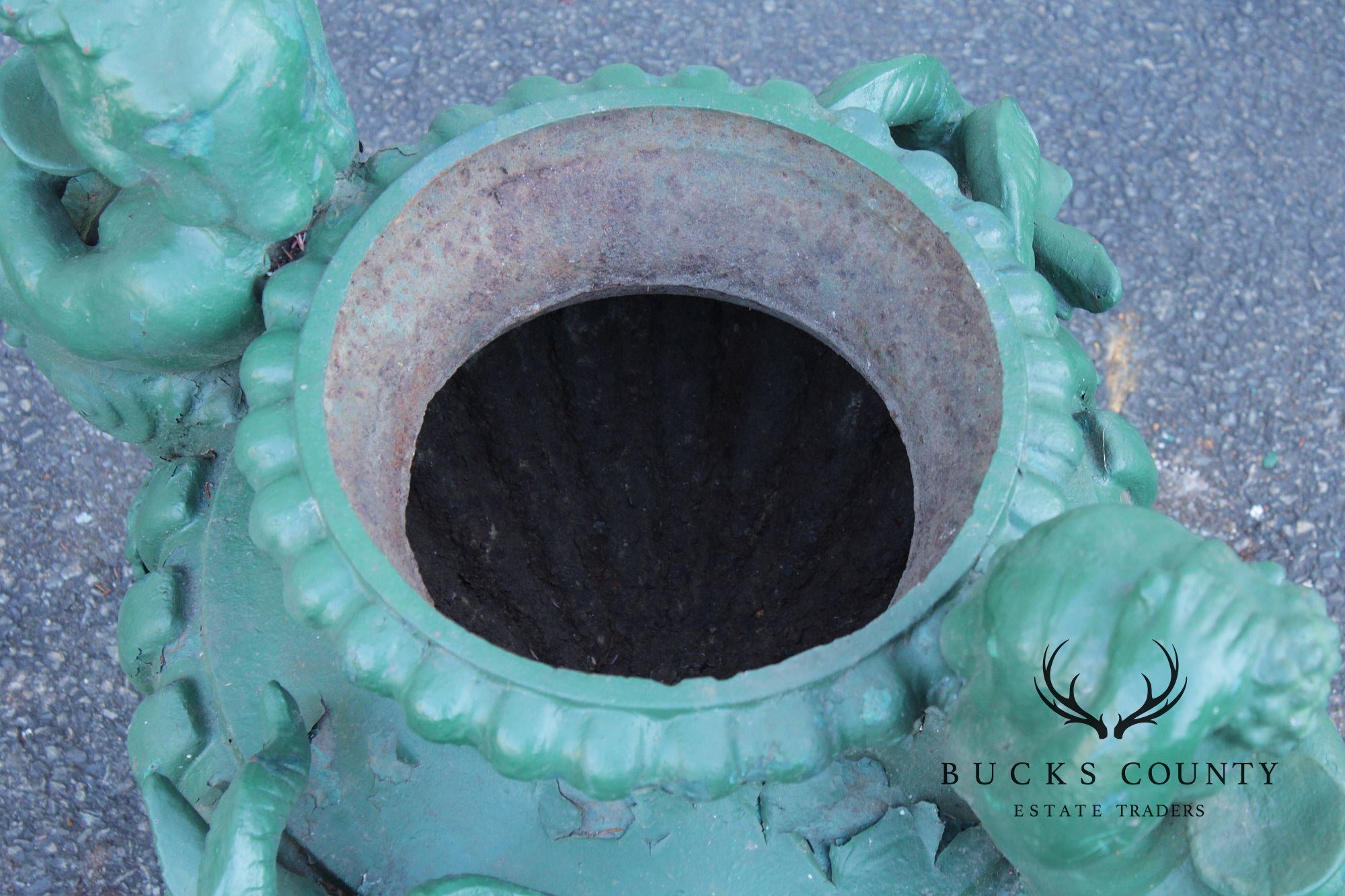 Antique Cast Iron Pair Of Cherub Garden Urn Planters