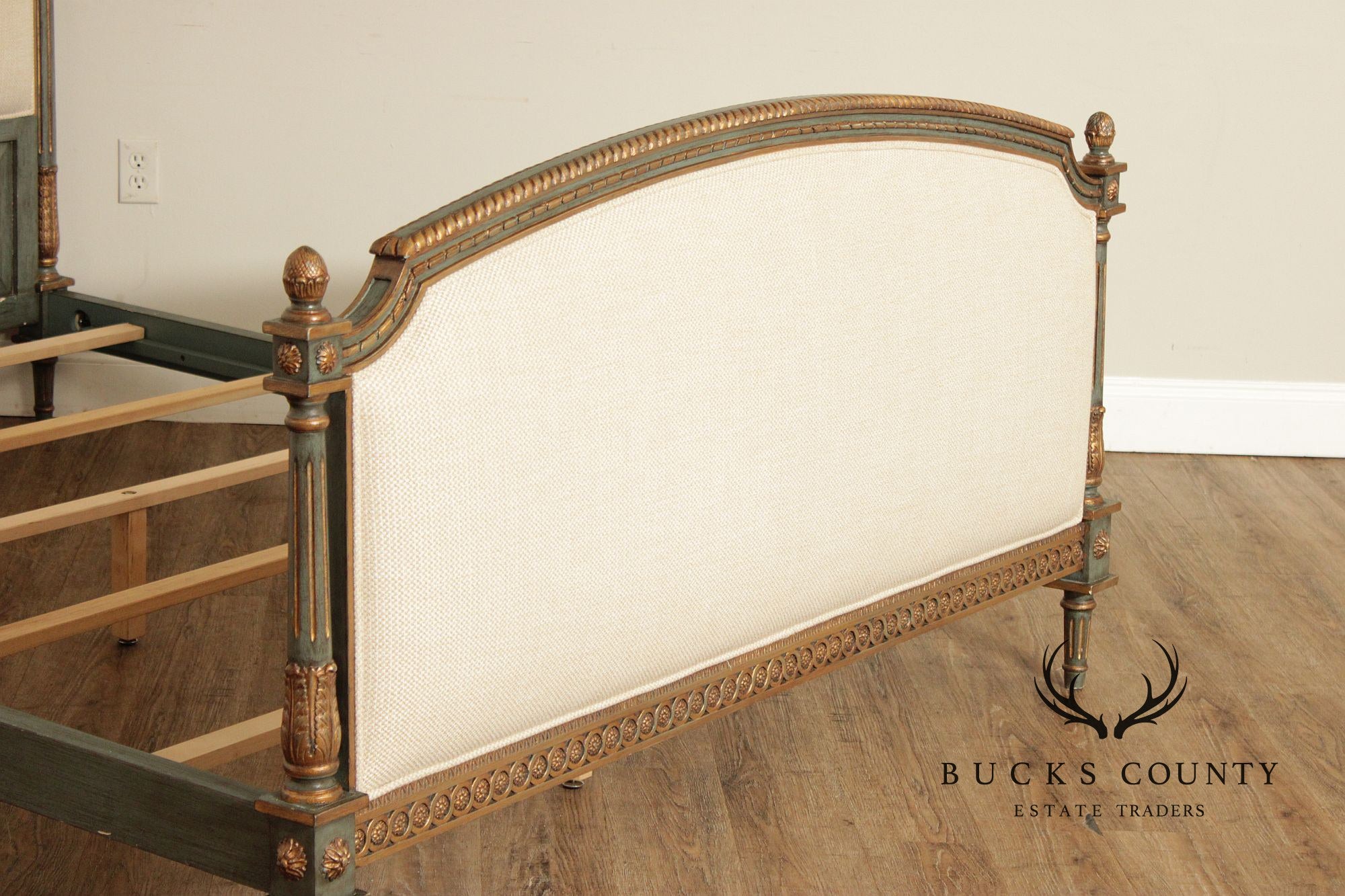 French Market Collection Louis XVI Style Upholstered Queen Bed Frame with Painted Finish