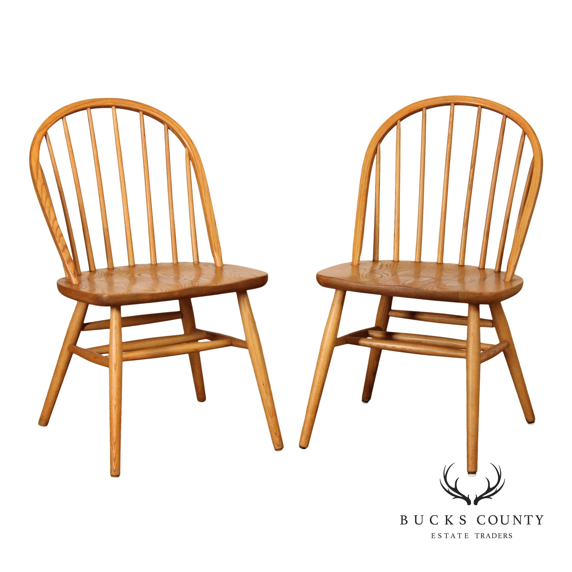 Claud Bunyard For Nichols & Stone Pair of Oak Windsor Side Chairs
