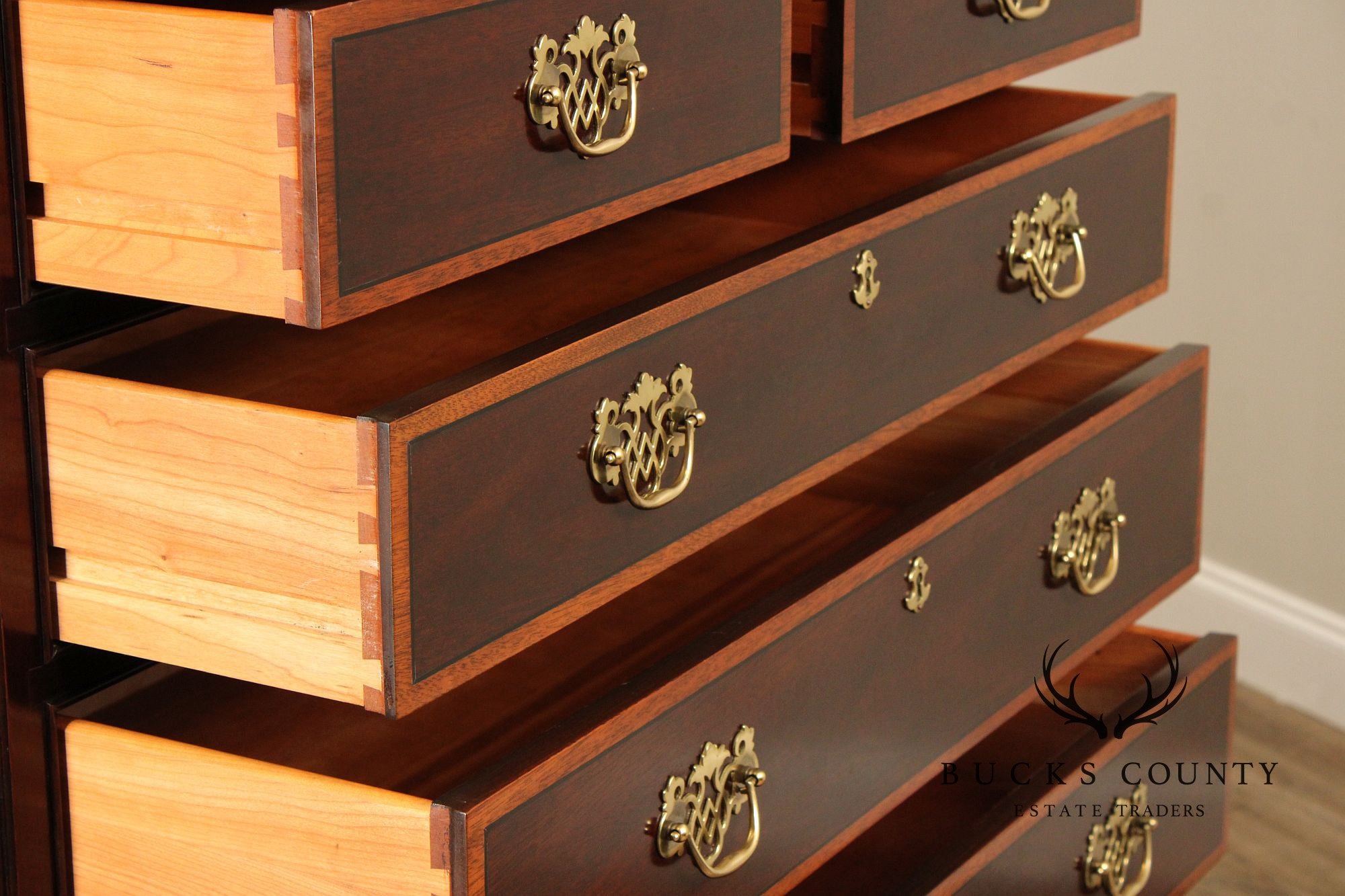 Stickley Georgian Style Inlaid Mahogany Tall Chest