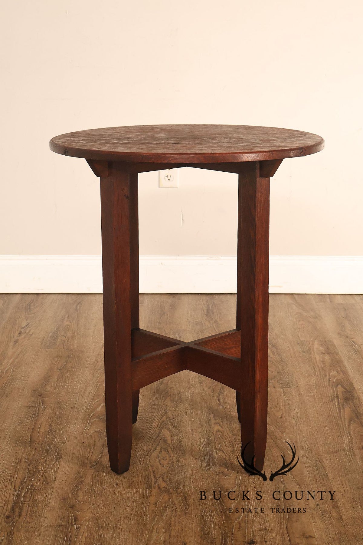 Antique Limbert Arts And Crafts Oak Round Lamp Table