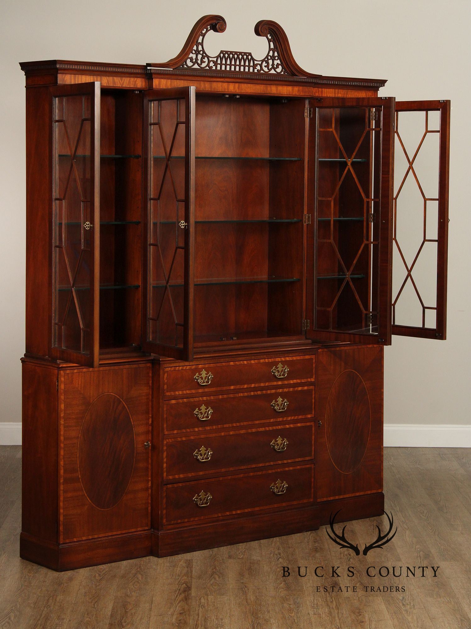 Baker Furniture Georgian Style Mahogany Breakfront Bookcase