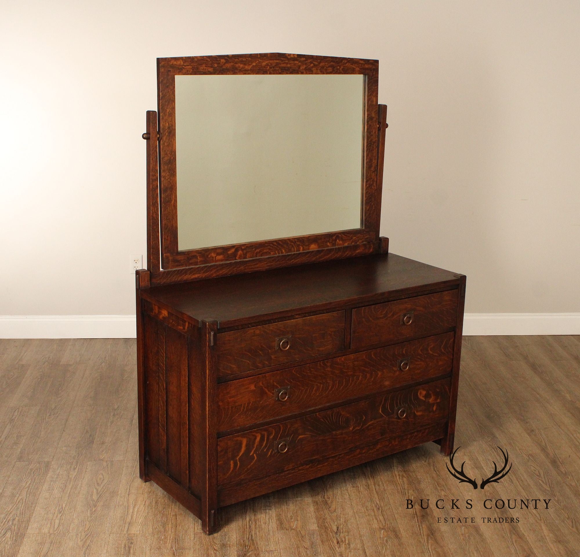 Warren Hile Studios Mission Style Oak Dresser with Mirror