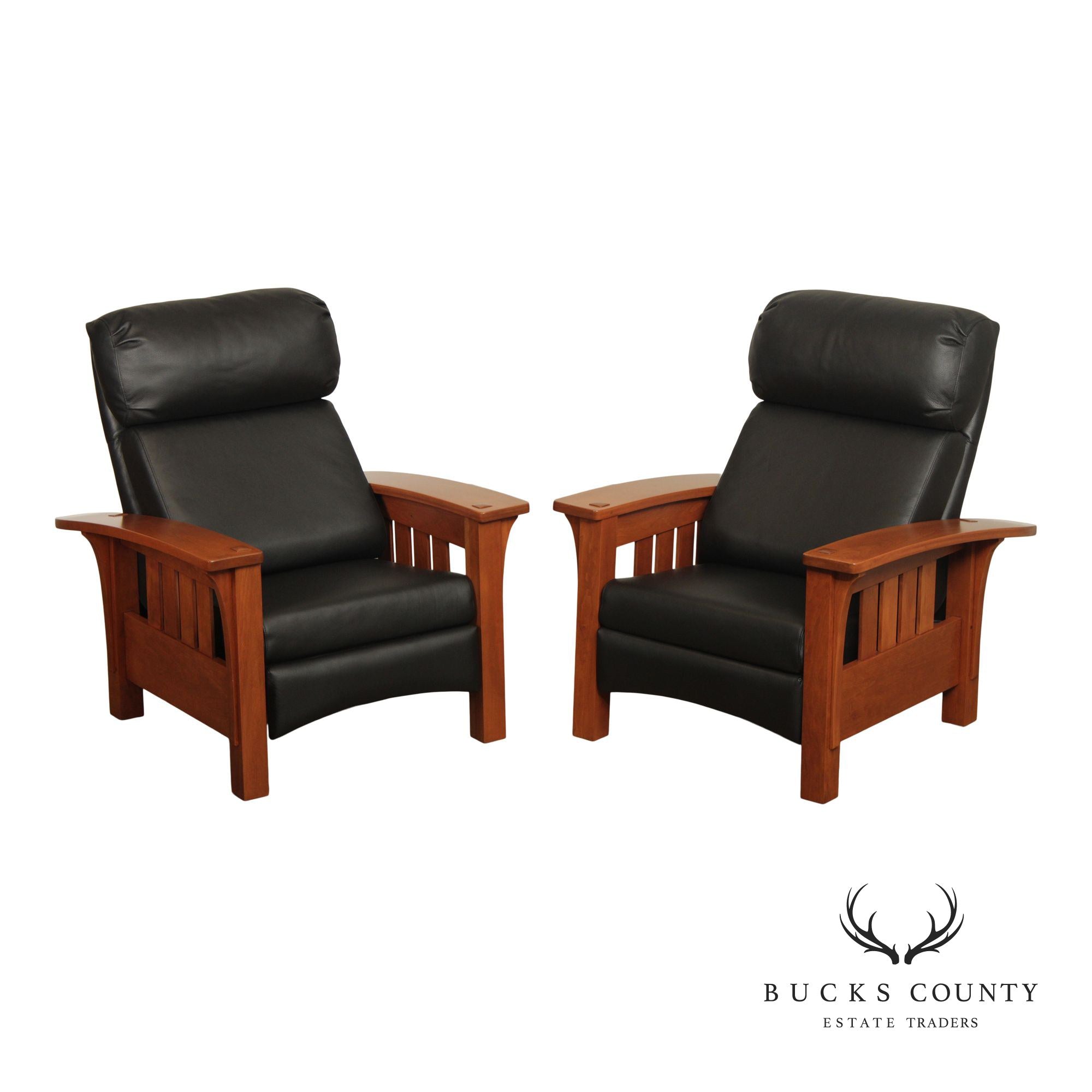 Stickley Mission Collection Pair Cherry Bow Arm Bustle Back Recliners