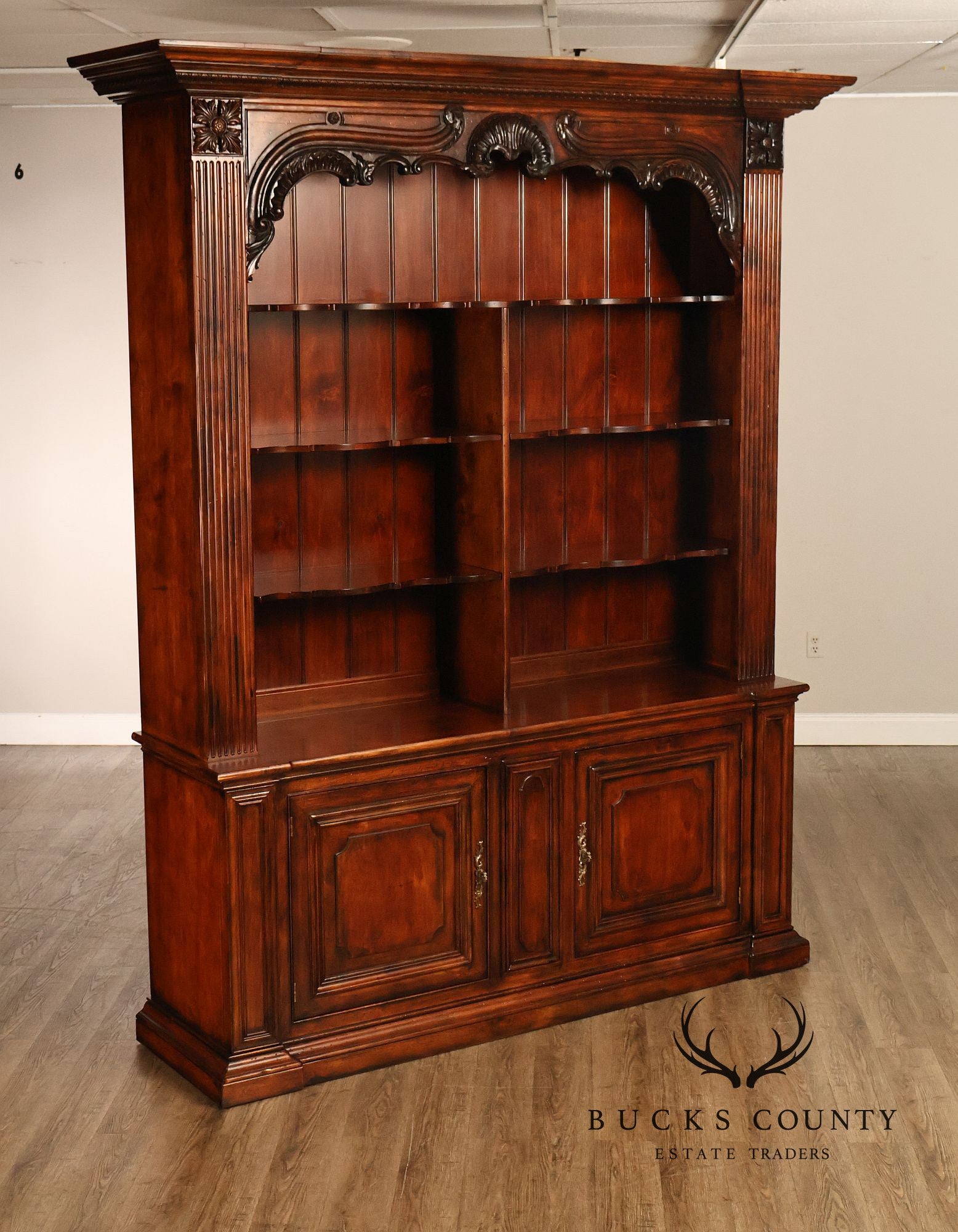 Henredon Monumental Rococo Style Carved Open Bookcase
