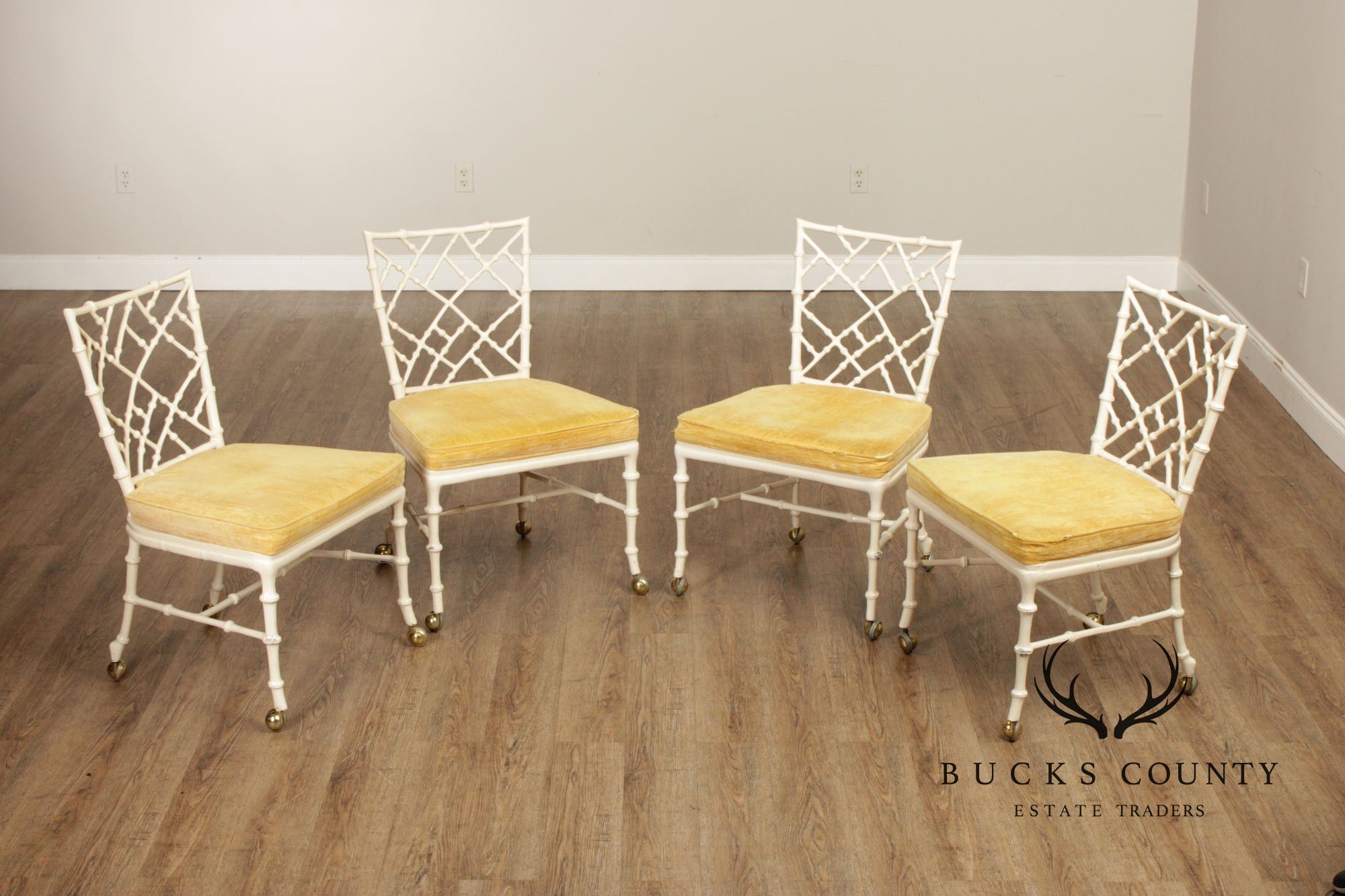 Kessler Industries Hollywood Regency Faux Bamboo Set of Four Painted Dining Chairs