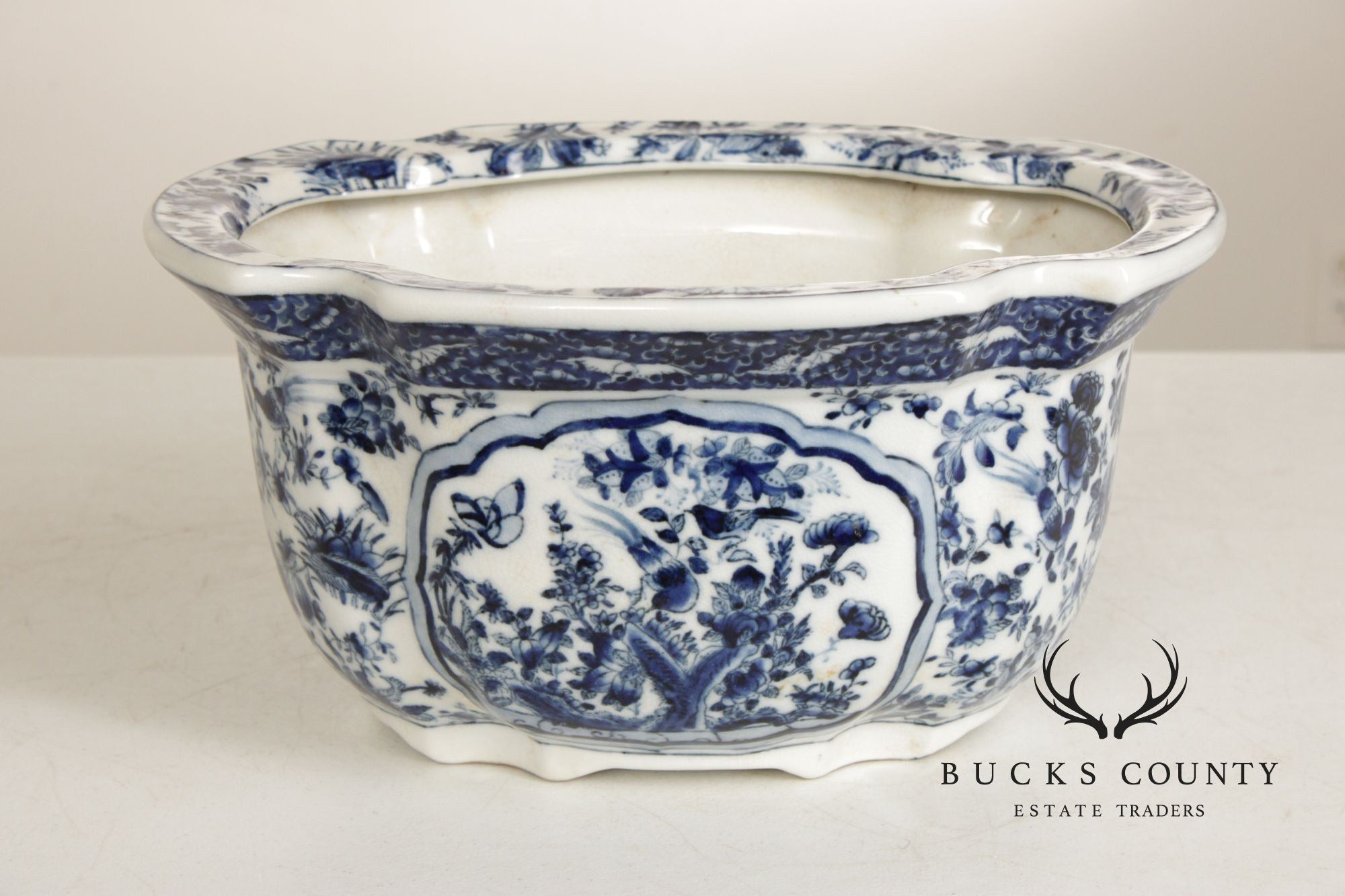 Asian Style Blue and White Porcelain Planter