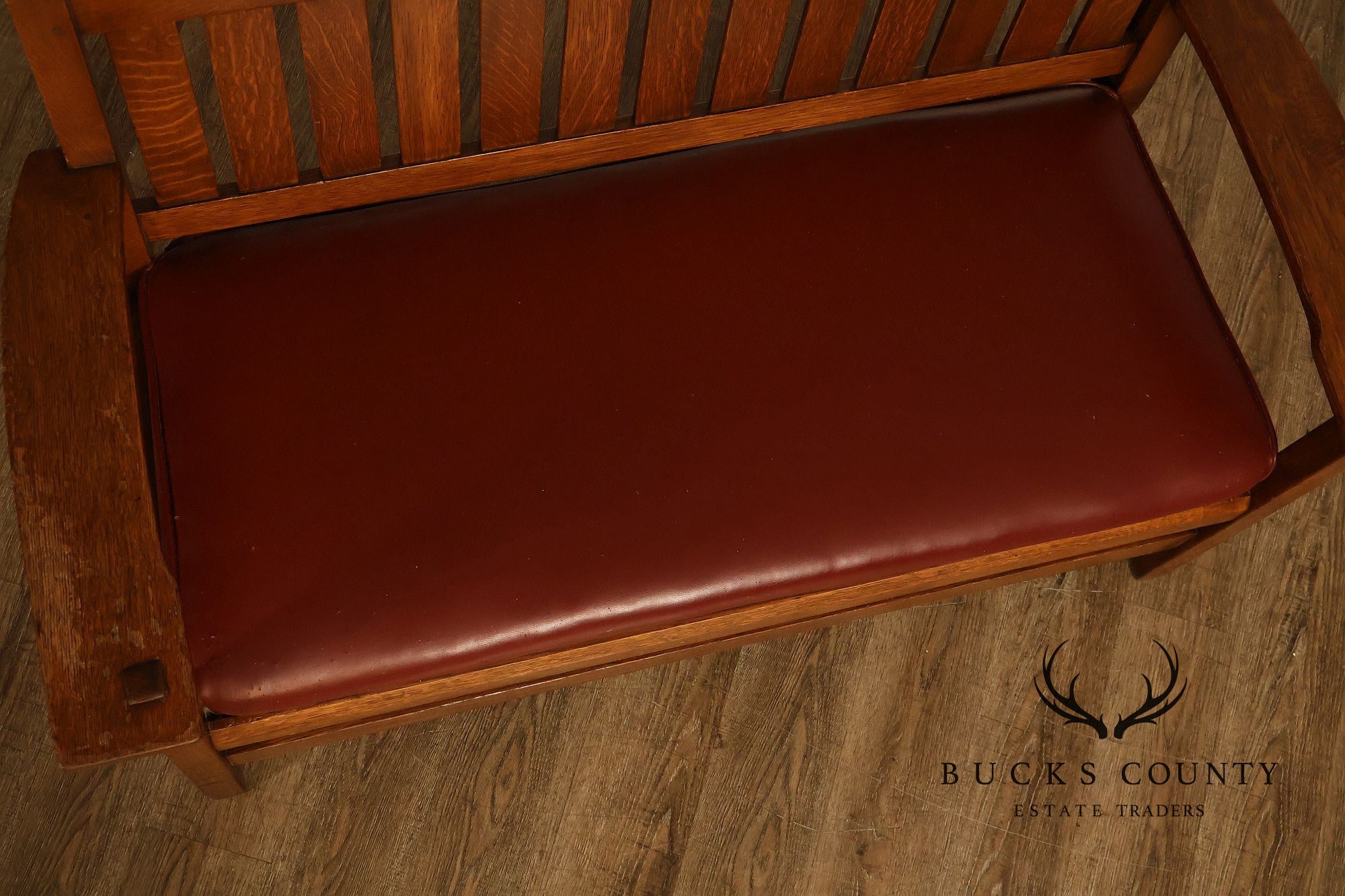 Antique L & J.G. Stickley Oak Slatted Bench