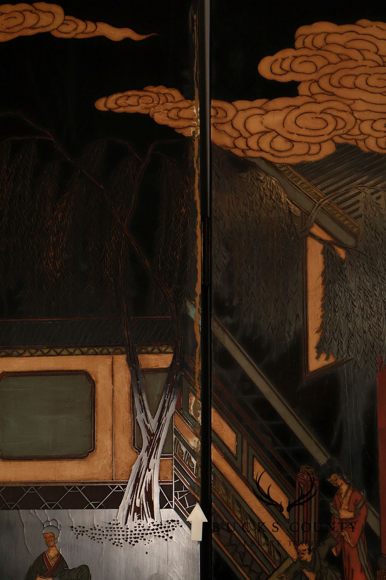 Chinese Coromandel Style Pair Of Eight Panel Folding Screens