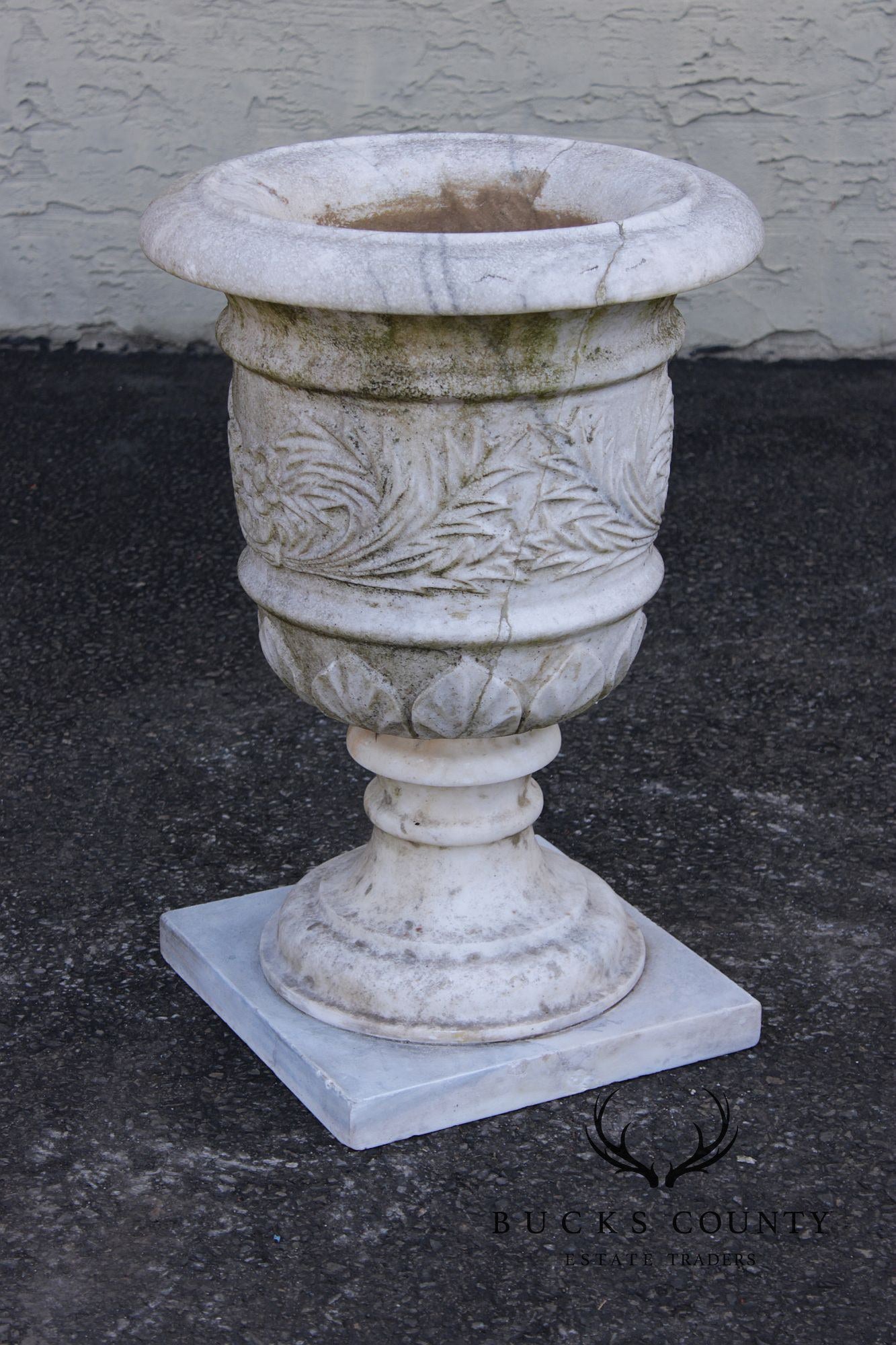 Vintage Pair Of Carved Marble Garden Urns