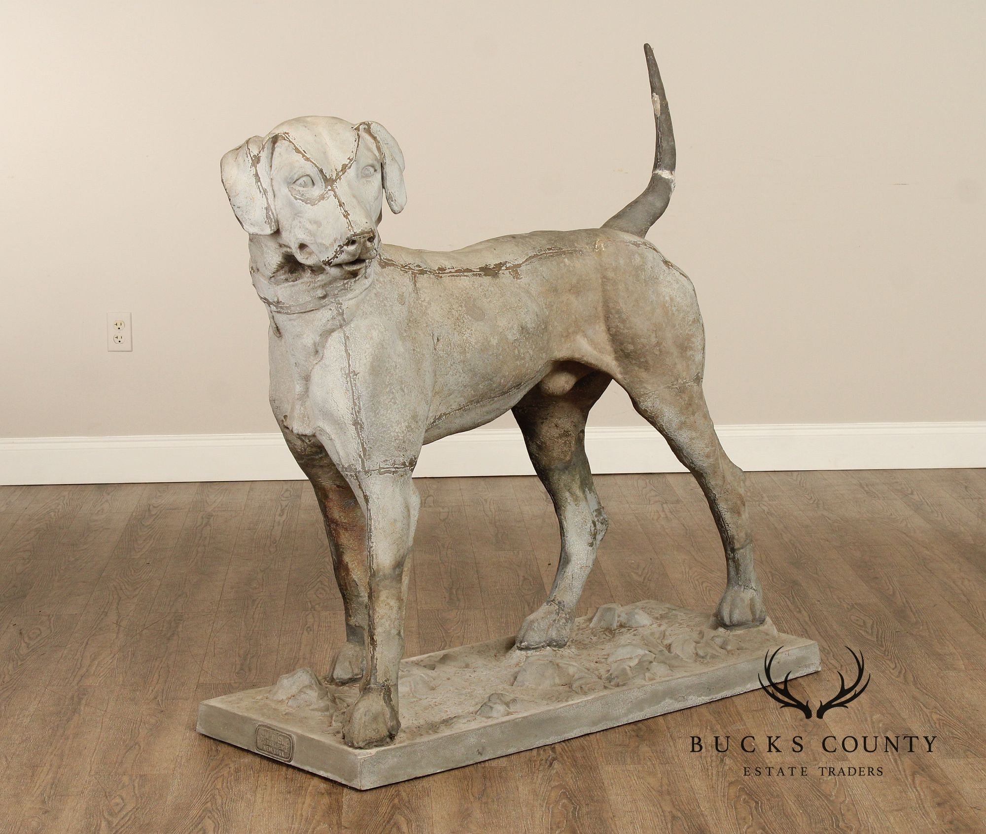 Antique J.W. Fiske Zinc Morley's Dog Statue