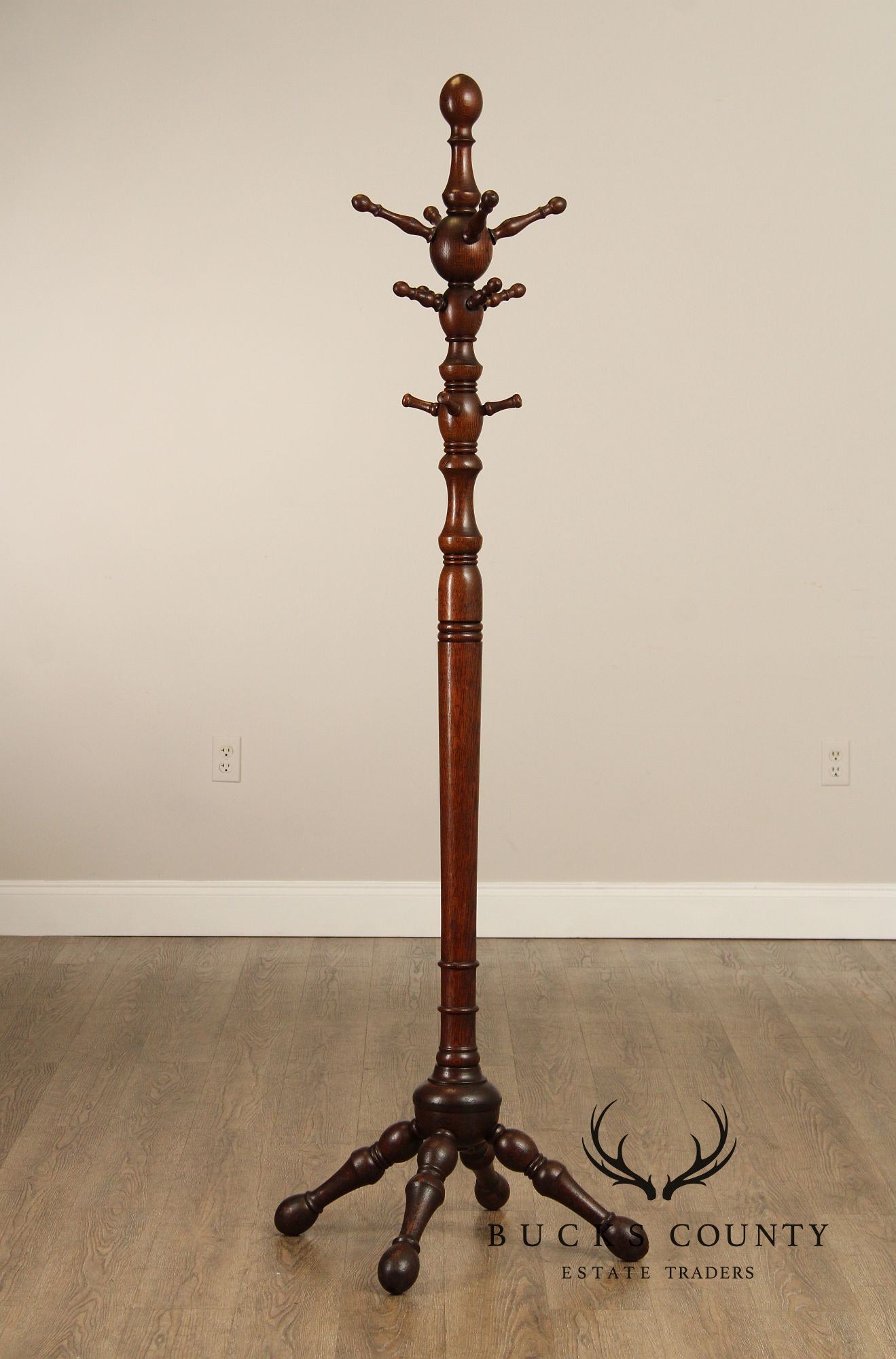 Antique Victorian Carved Oak Coat Tree