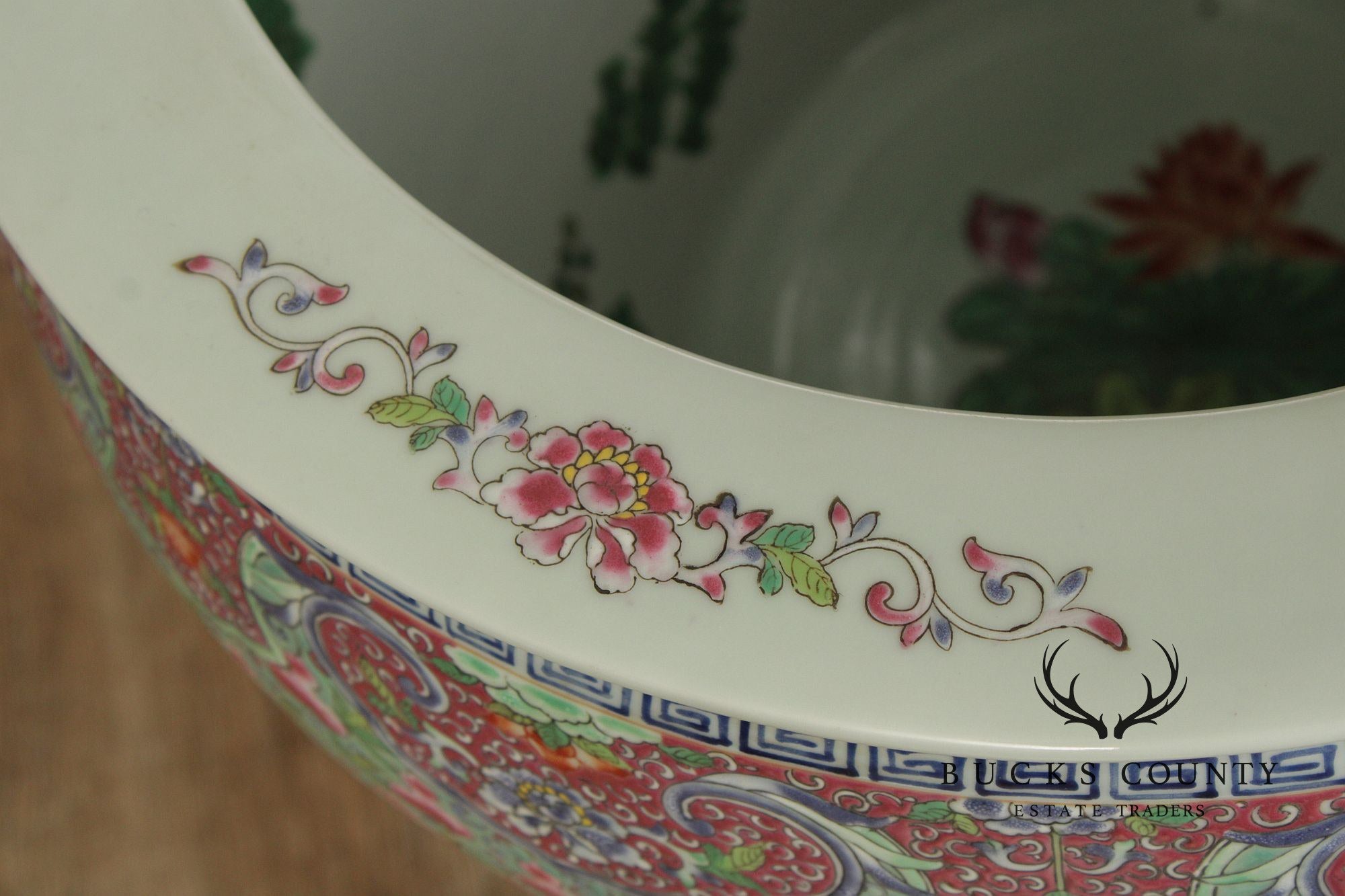 Chinese Famille Verte Fishbowl Planter on Stand