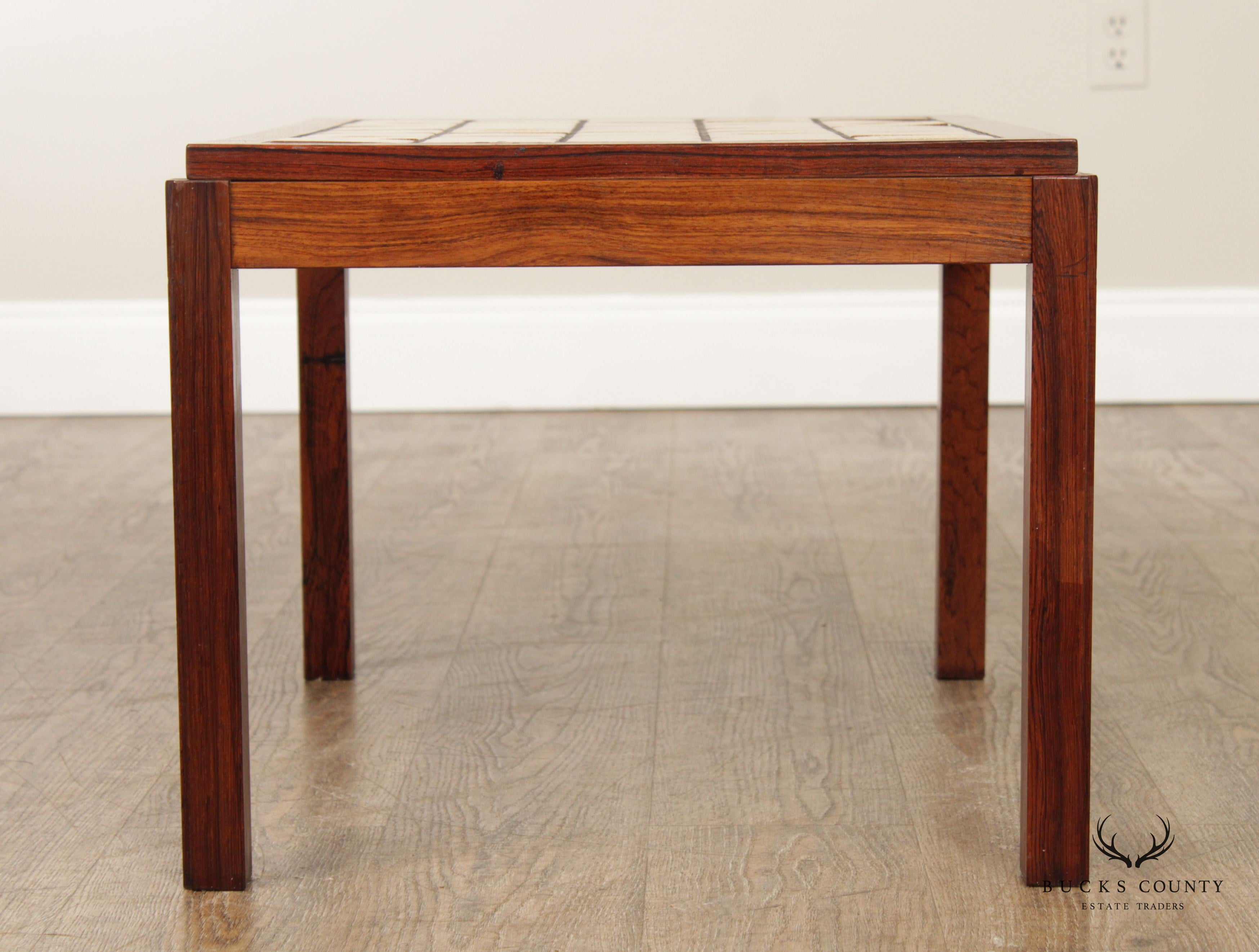 Danish Modern Tile Top Rosewood Side Table