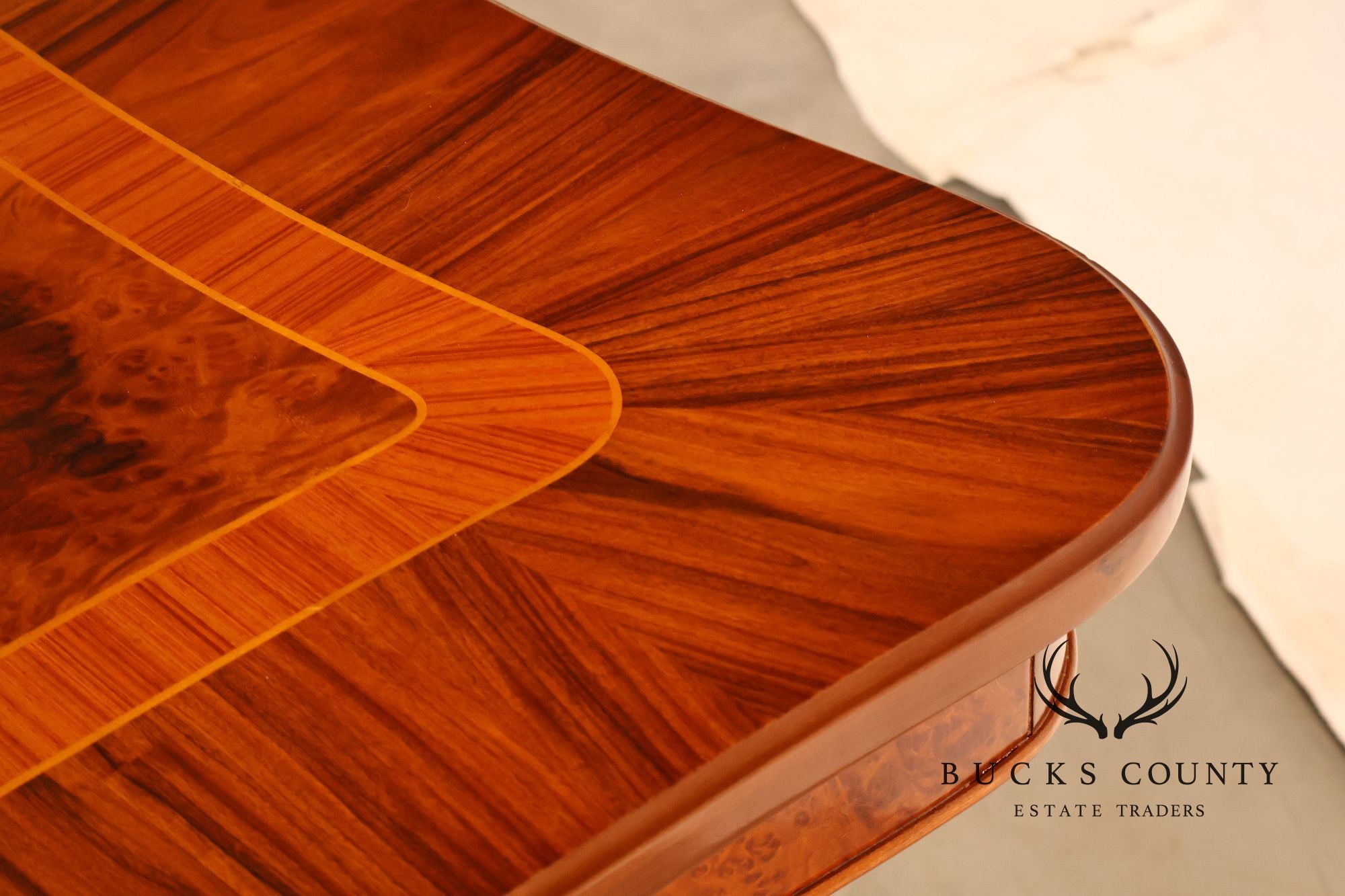 Exceptional Italian Burlwood Inlaid Double Pedestal Extendable Dining Table