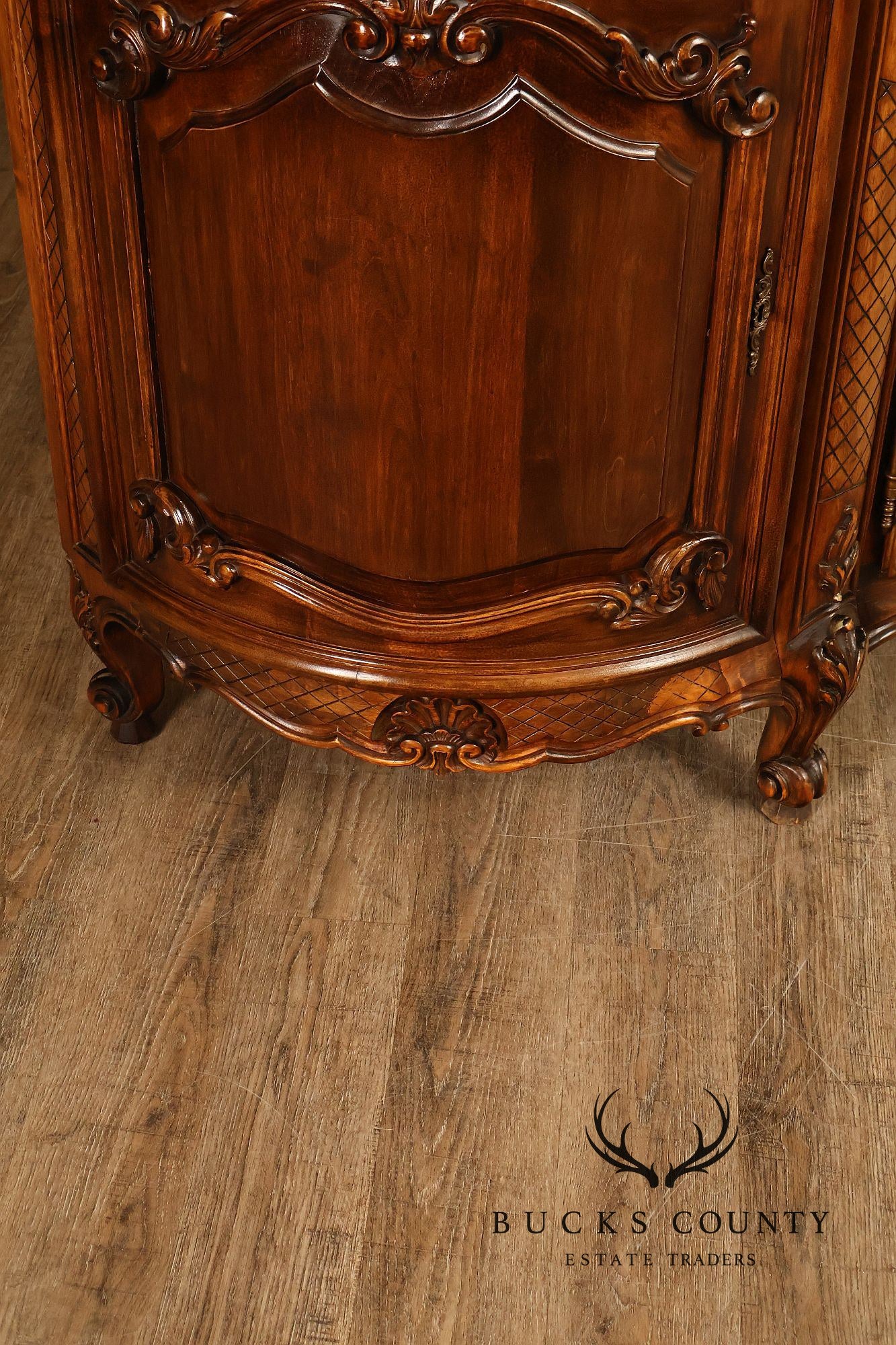 French Louis XV Style 106" Long Marble Top Walnut Sideboard