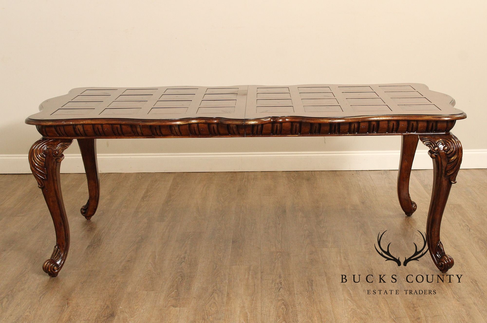 French Louis XV Style Expandable Parquetry Top Dining Table