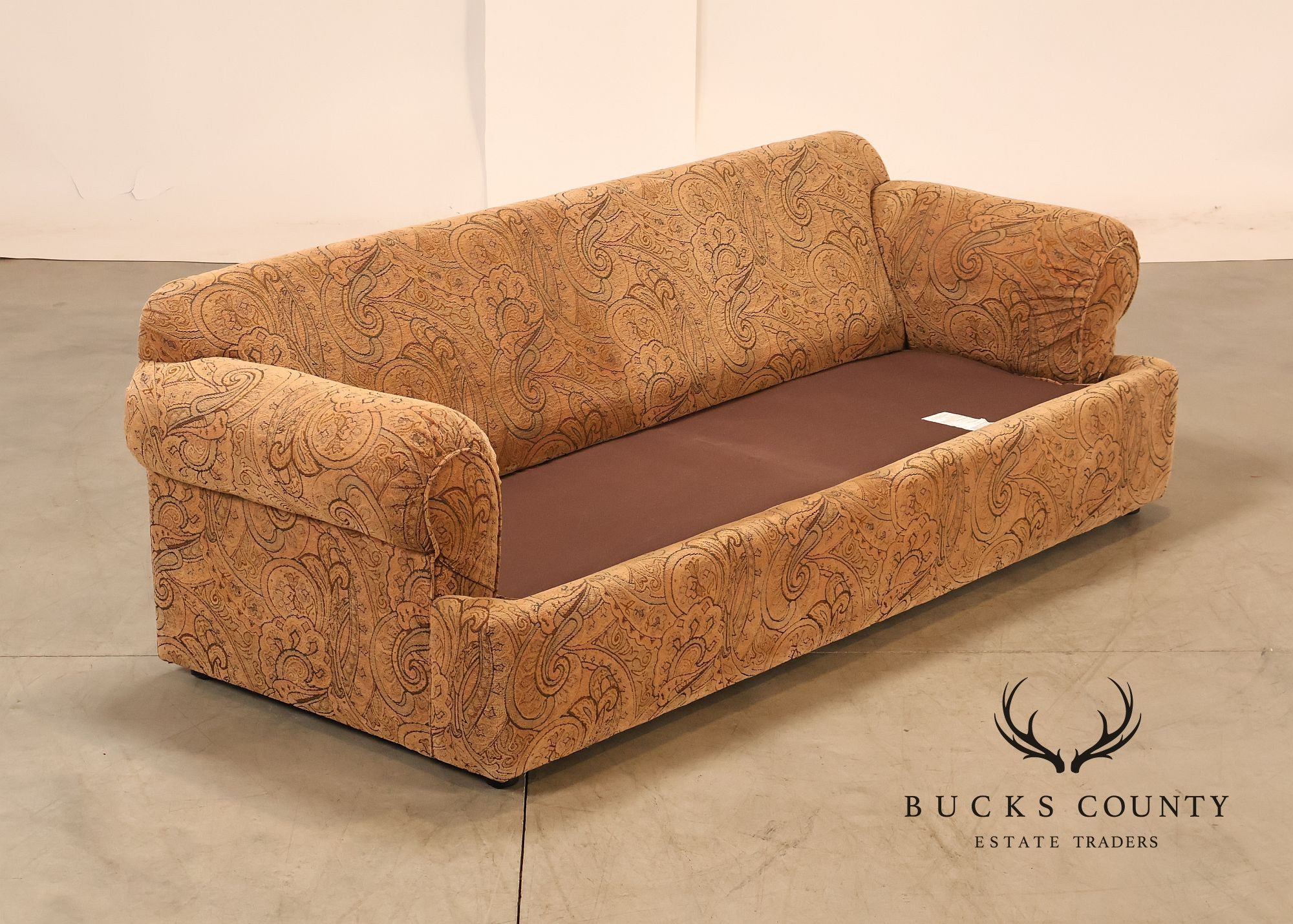 Kravet Paisley Upholstered Rolled Arm Sofa