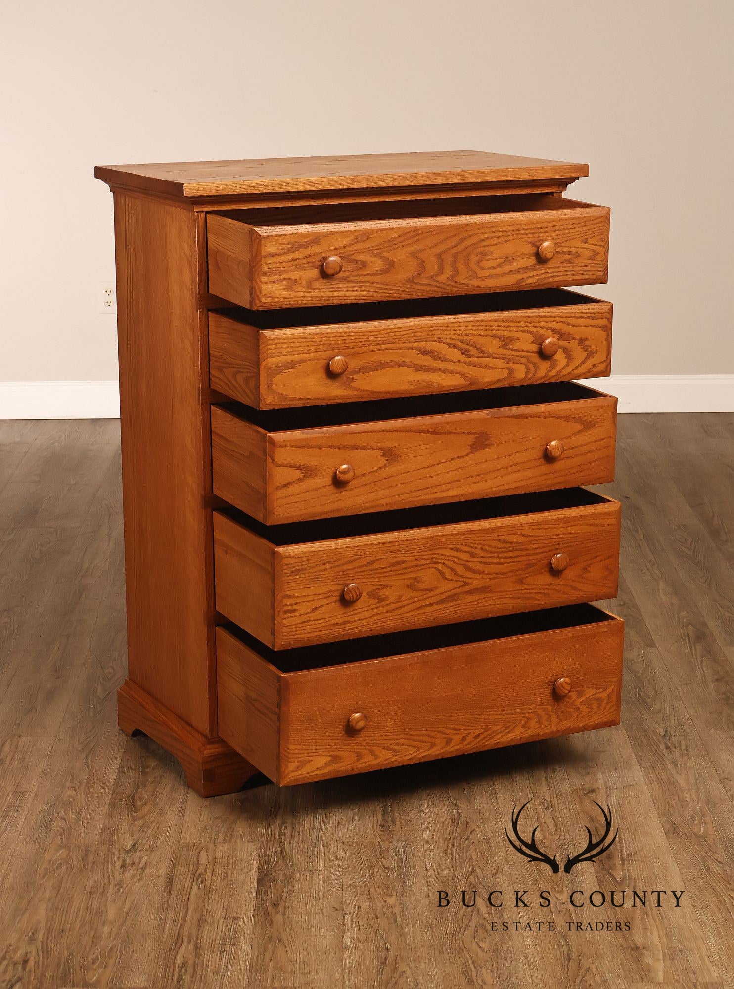 Hunt Country Furniture Oak Five Drawer High Chest