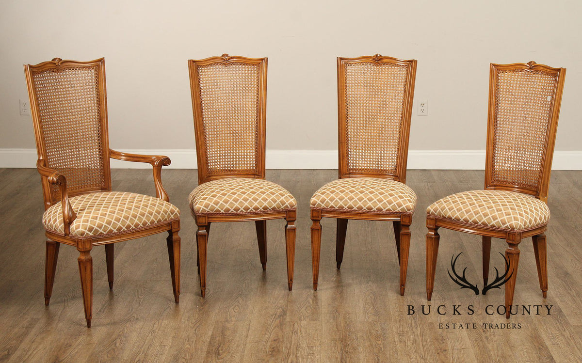 Karges Italian Provincial Vintage Set Of Four Walnut Cane Back Dining Chairs