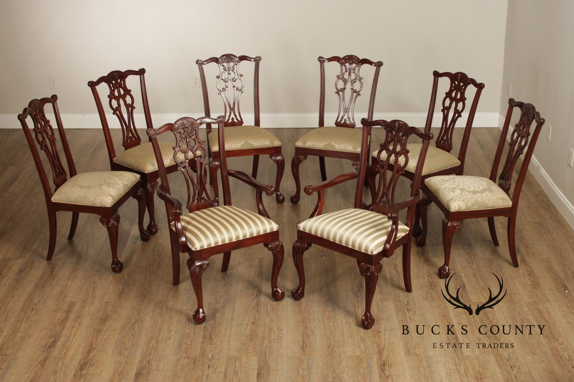 Ethan Allen 18th Century Mahogany Collection Set Of  8 Chippendale Style Dining Chairs