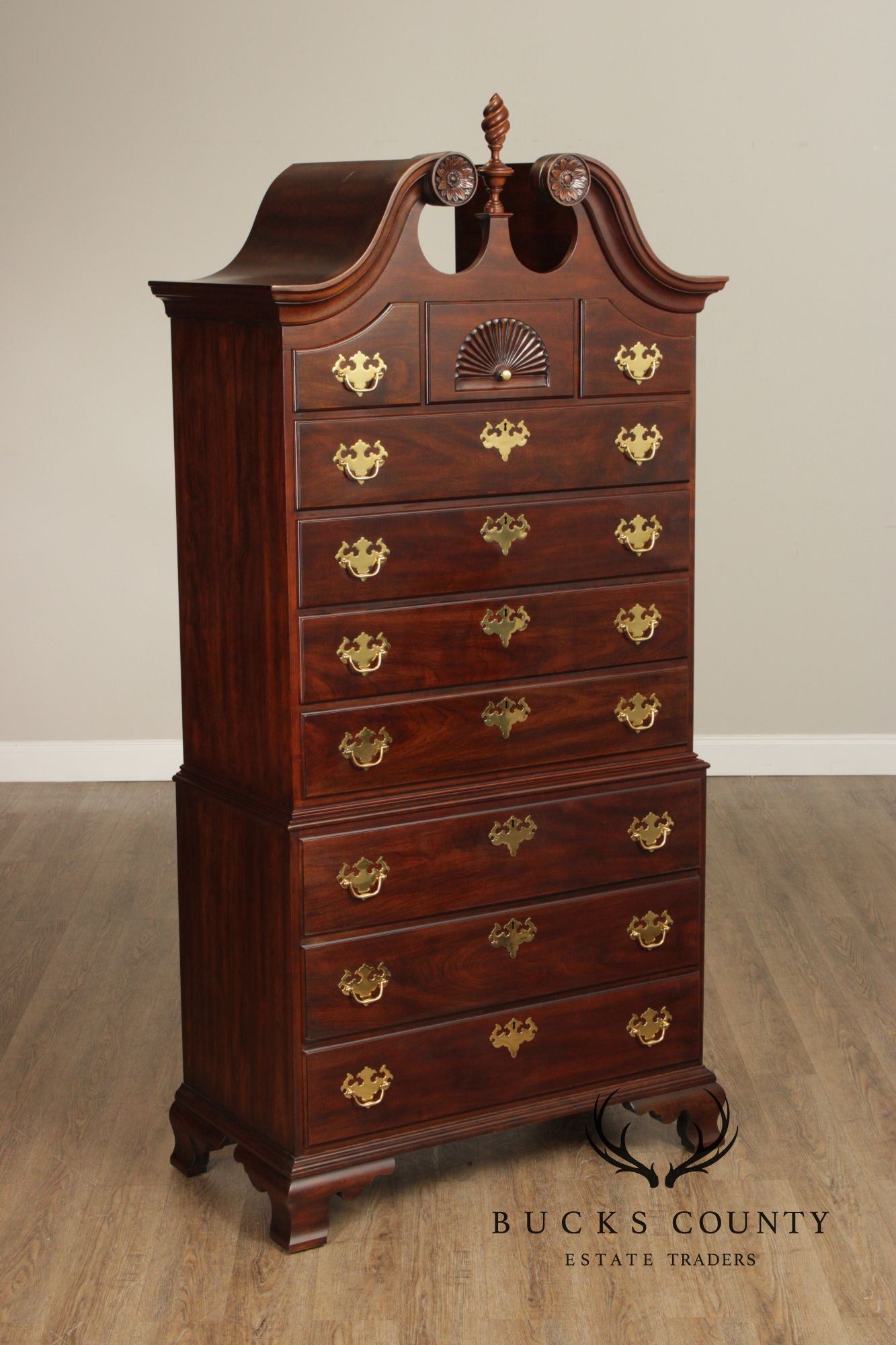 Statton Chippendale Style Cherry Chest on Chest