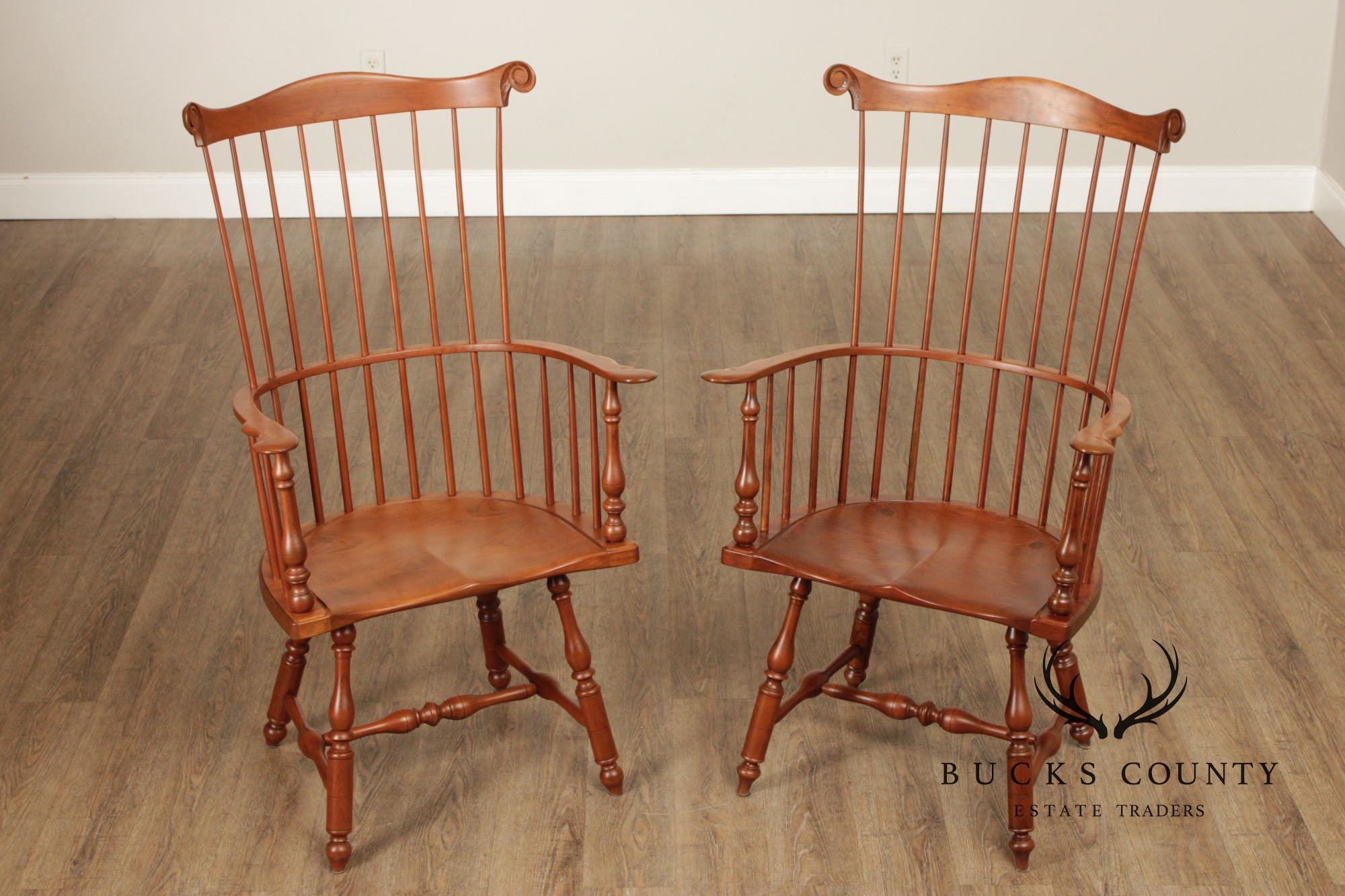 Drew Lausch Pair of Cherry Windsor Armchairs