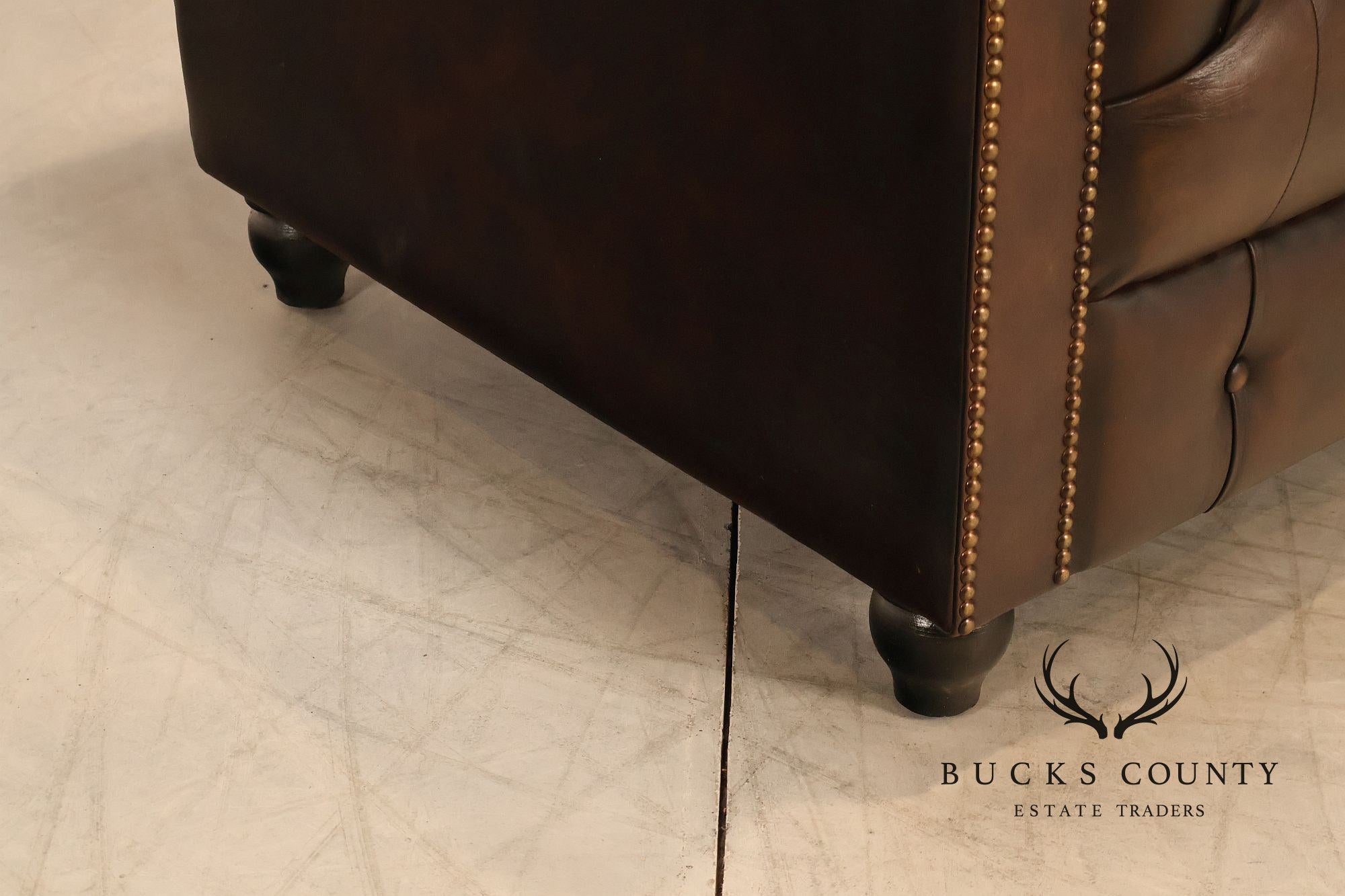 Chesterfield Style 6 Foot Dark Brown Tufted Leather Sofe