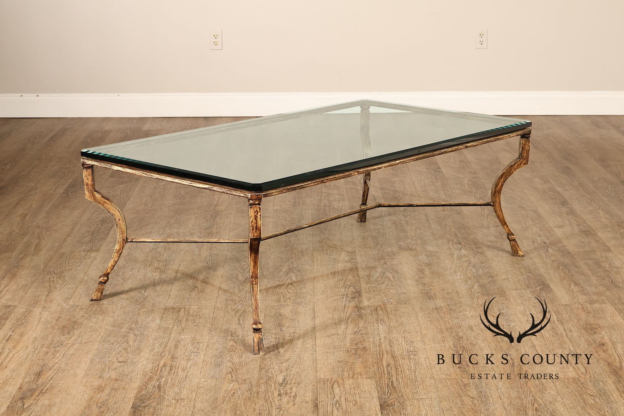 Minton Spindell 'Durant' Glass Top Iron Coffee Table