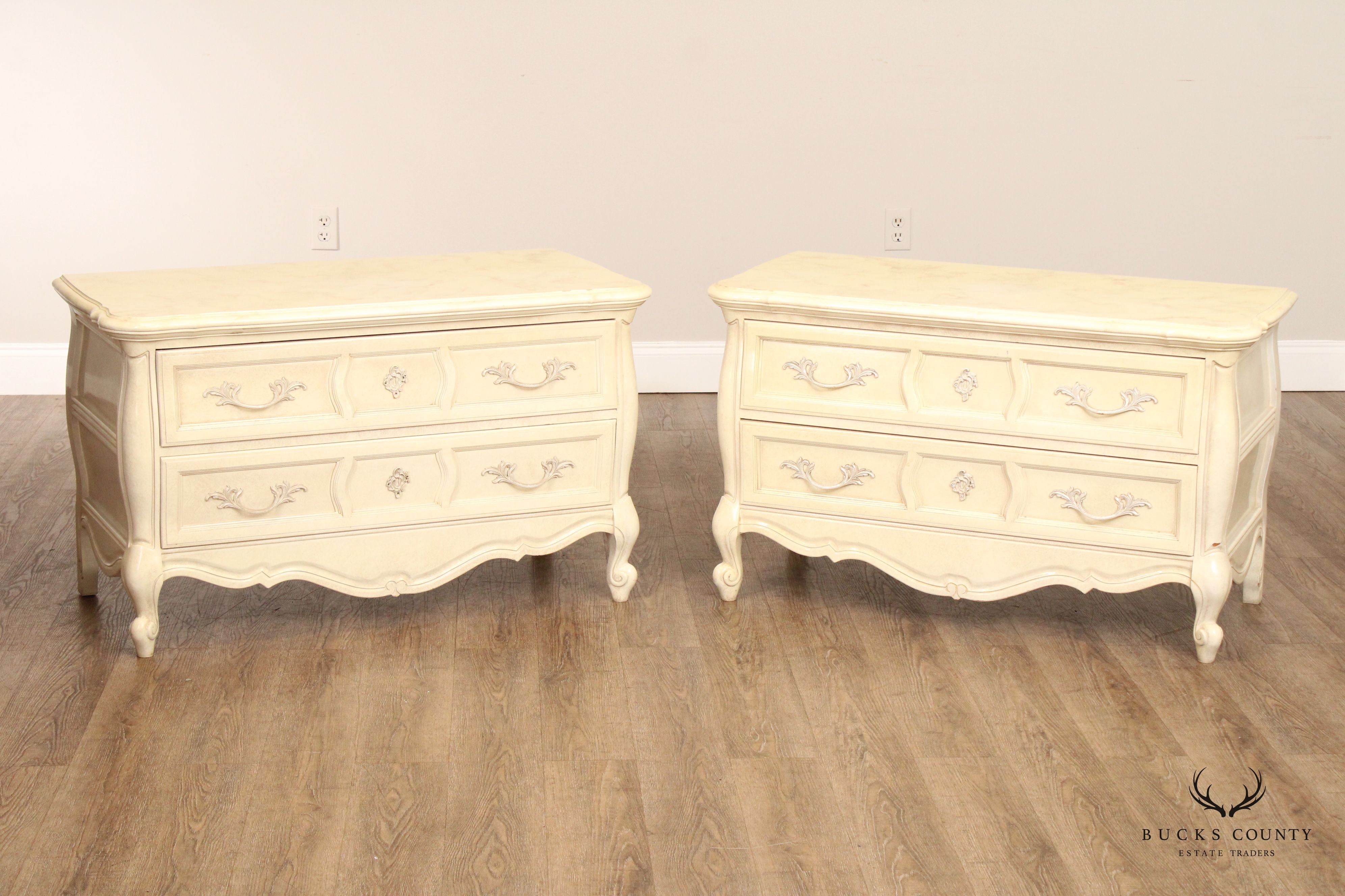Union National French Provincial Style Pair of Painted Commodes