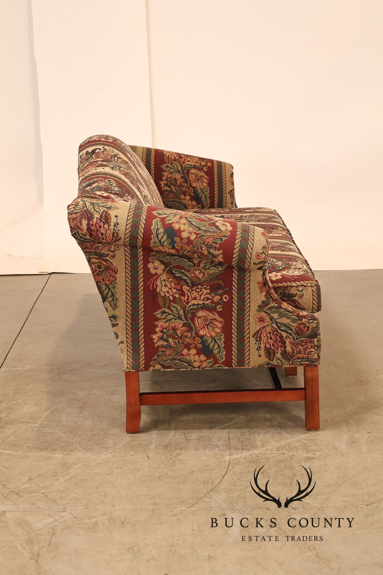 Vintage Traditional Camelback Sofa With Floral Upholstery