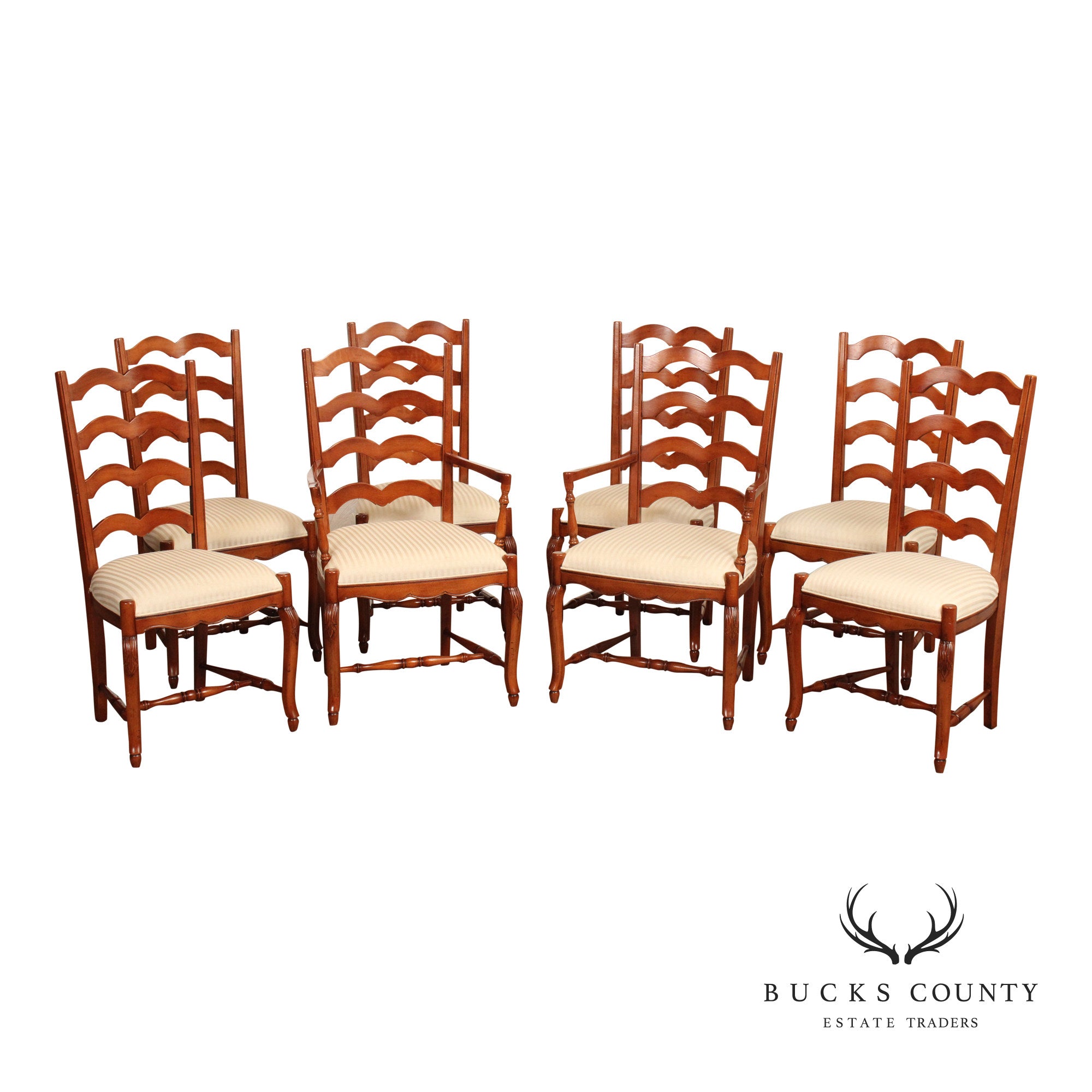 Quality Set Of Eight Italian Ladderback Dining Chairs
