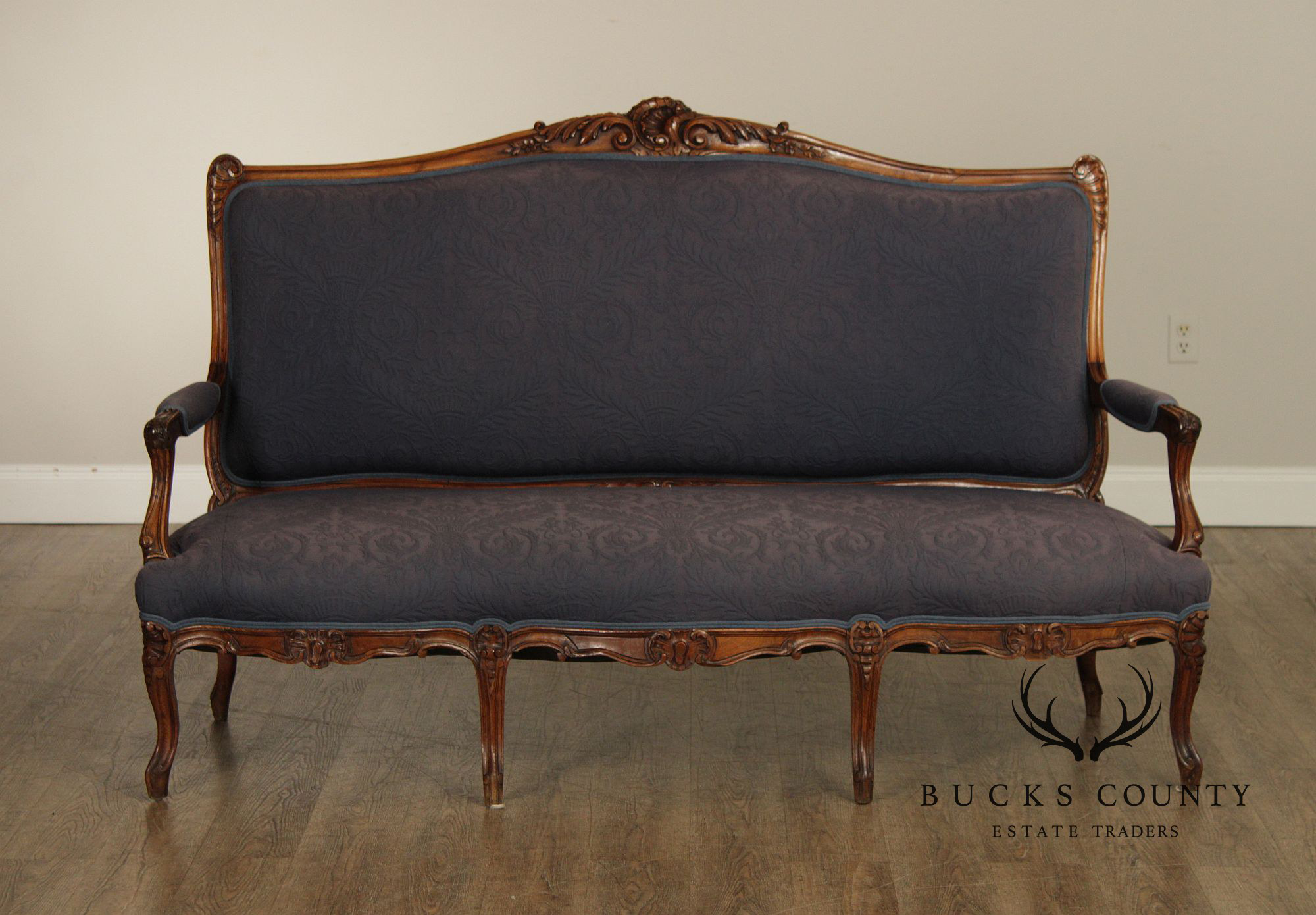 French Louis XV Style Carved Walnut Upholstered Settee