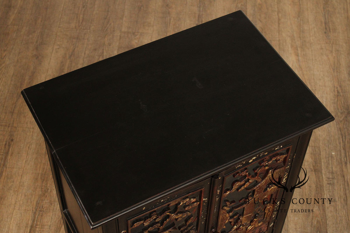 Chinese Export Style Carved Lacquer Cabinet