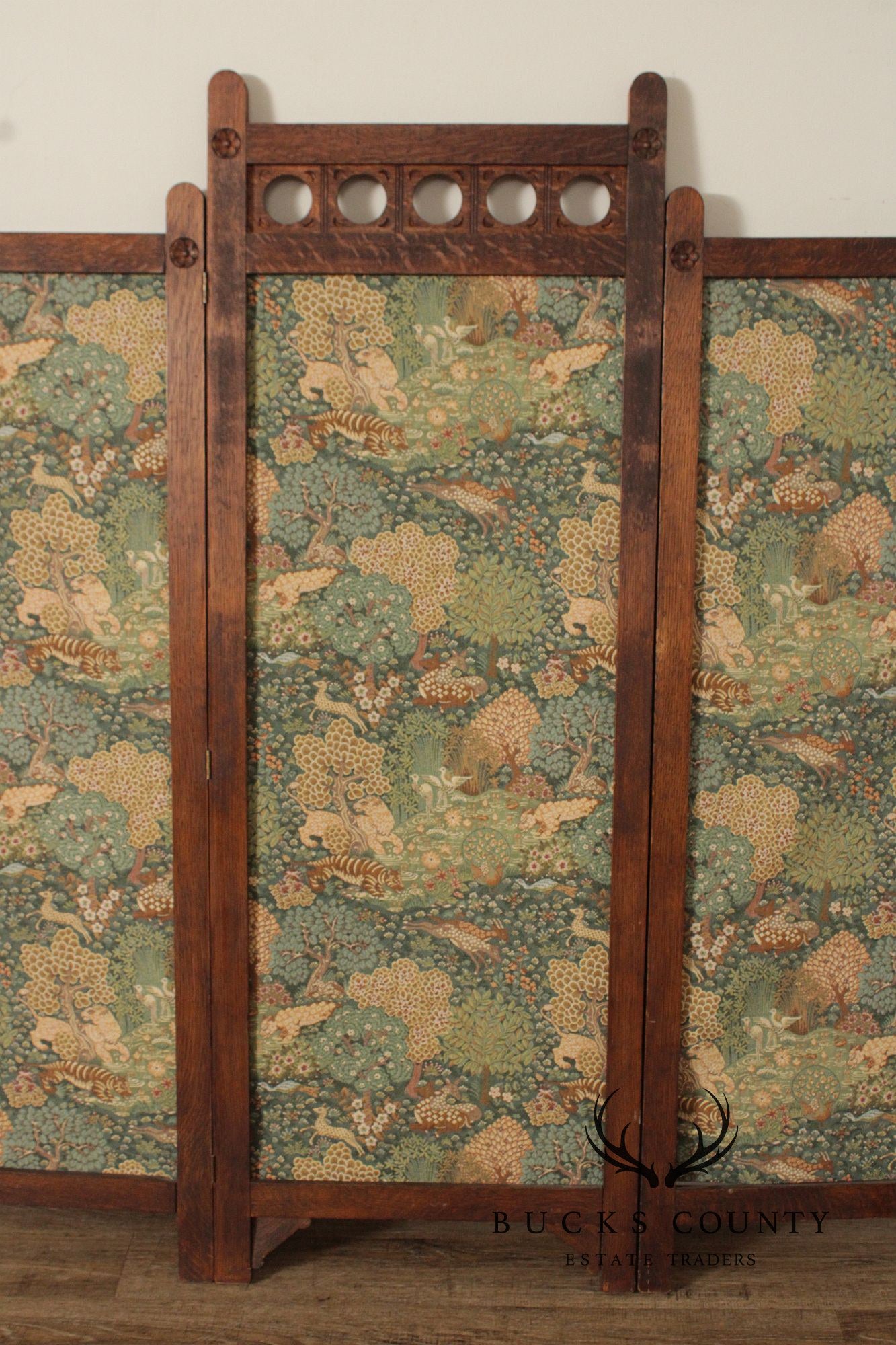 Antique Arts and Crafts Oak Three-Panel Screen