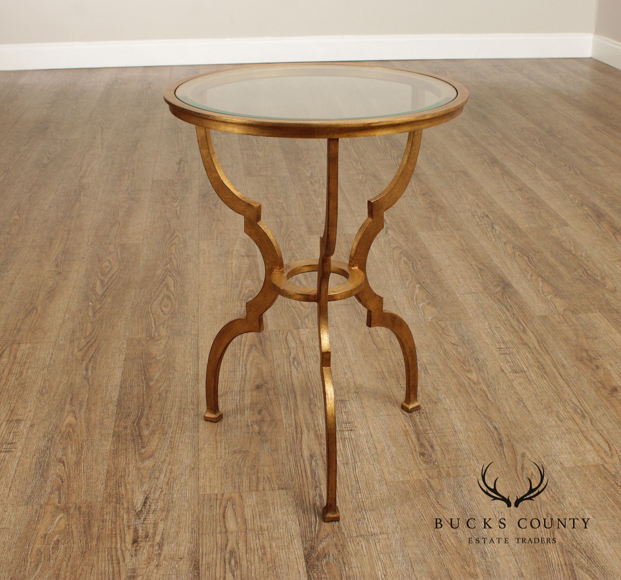 Ethan Allen Gilt Finished Glass Top 'Belle' Side Table