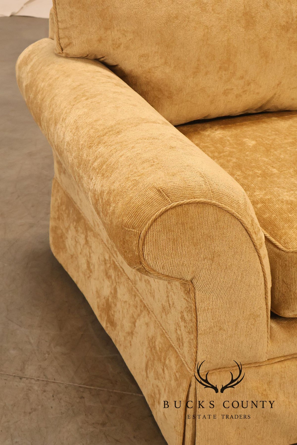 Traditional Gold Chenille Upholstered Three Cushion Sofa