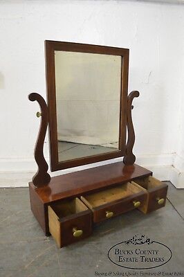 Antique 19th Century Mahogany Shaving Mirror w/ Drawers