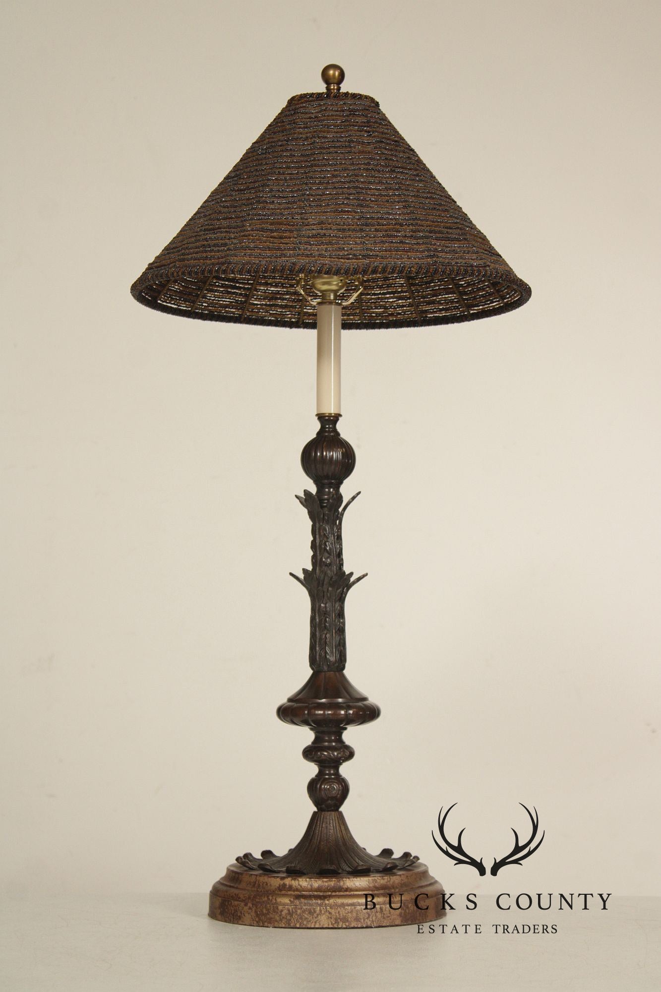 Vintage Bronze Acanthus Leaf Candlestick Table Lamp